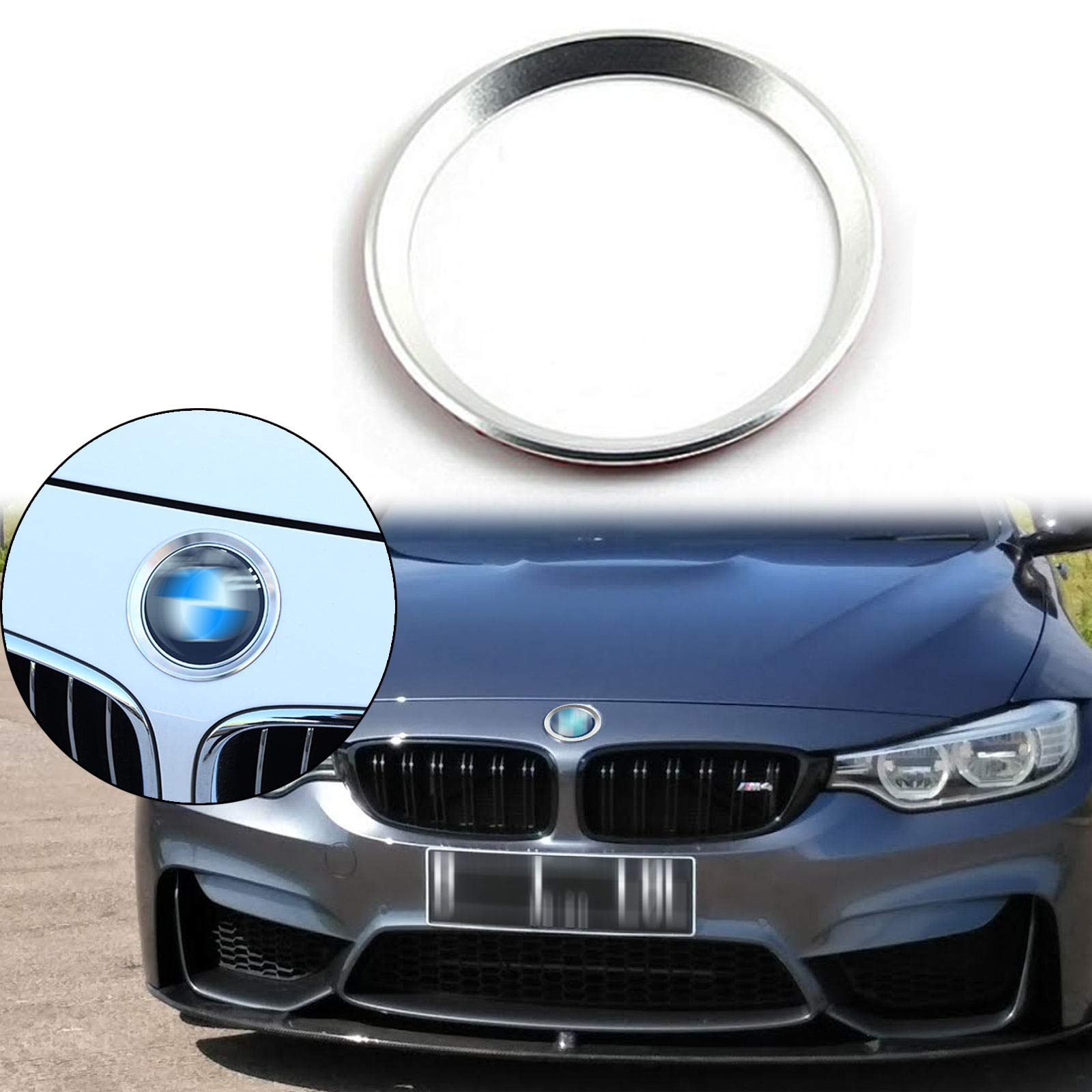 Xotic Tech 1Pc Front Hood Rear Trunk Emblem Logo Surrounding Ring Decoration Cover Trim Compatible With Bmw 1 3 5 6 7 Z X Series M3 M4 E36 E46 E90 (Silver) - 82Mm/ 3.2'