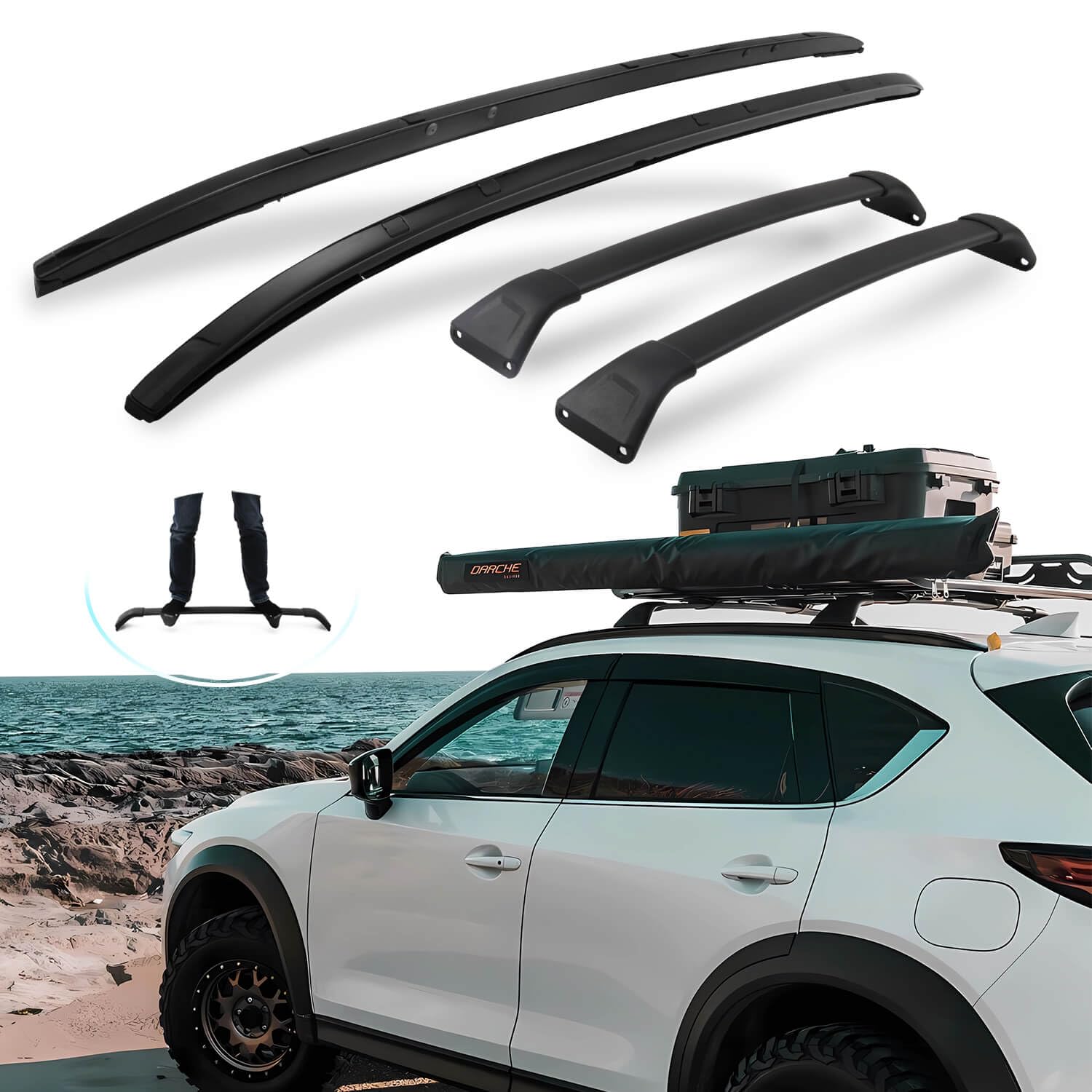 Snixwoo Roof Rails & Cross Bars For Mazda Cx5 Cx-5, Easy Installation, No Drilling Required, Complete Set In Sleek Black (2017-2025)