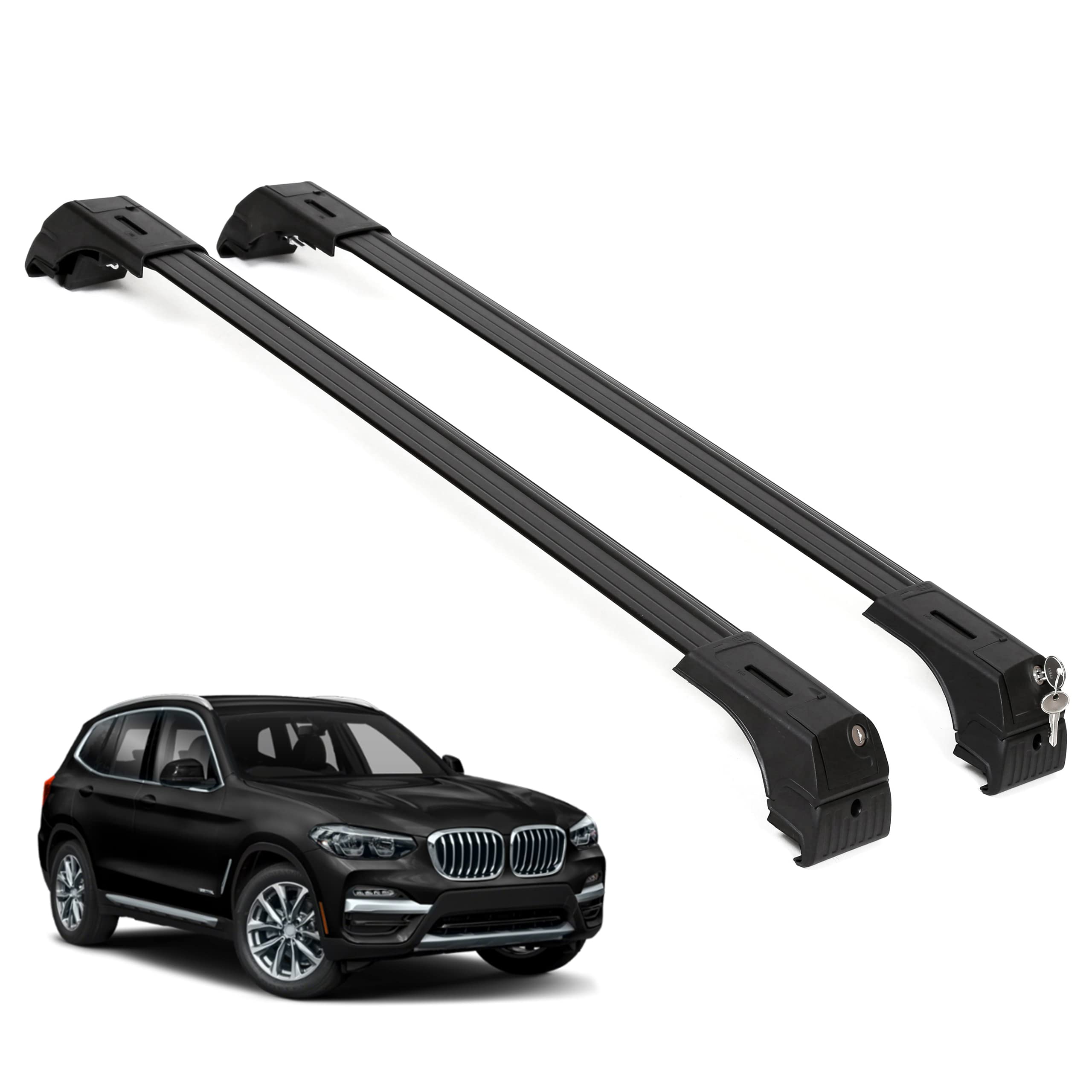 Erkul 220Lbs Roof Rack Cross Bars For Bmw X3 G01 2018-2025 | Aluminum Crossbars With Anti Theft Lock For Rooftop | Compatible With Flush Rails - Black