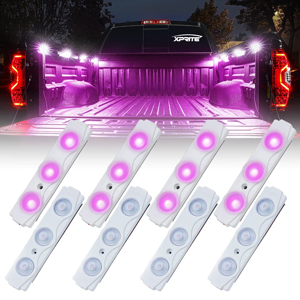 Xprite Purple Led Truck Bed Light Kits With On/Off Switch, For Pickup Exterior Interior Neon Lights, Footwells, Running Boards, Cargo, Under Car, Tonneau Cover, Rail Rock Lighting - 8 Pcs