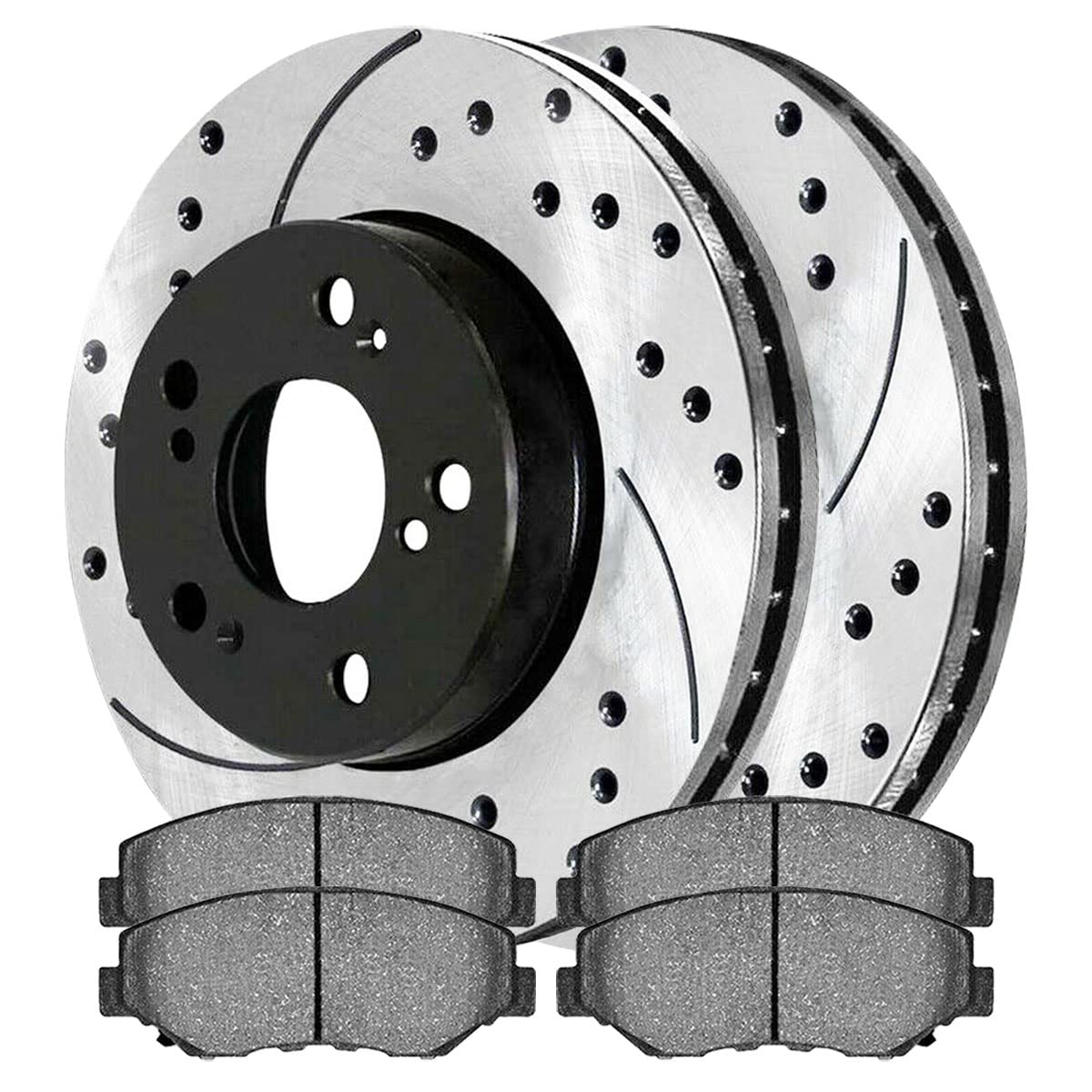 Autoshack Black Hat Drilled And Slotted Brake Rotors With Ceramic Pads Front Brake Rotor Replacement Kit For Acura Ilx Honda Element Fit 2003-2017 Accord 2013-2021 Civic 2016 Cr-Z Scdpr4125941259914