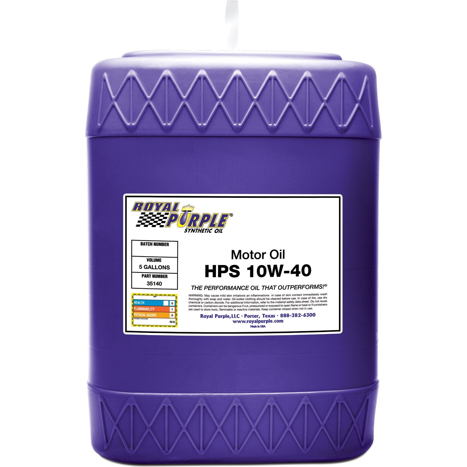 Royal Purple 35140 Hps 10W-40 High Performance Street Synthetic Motor Oil With Synerlec - 5 Gallon