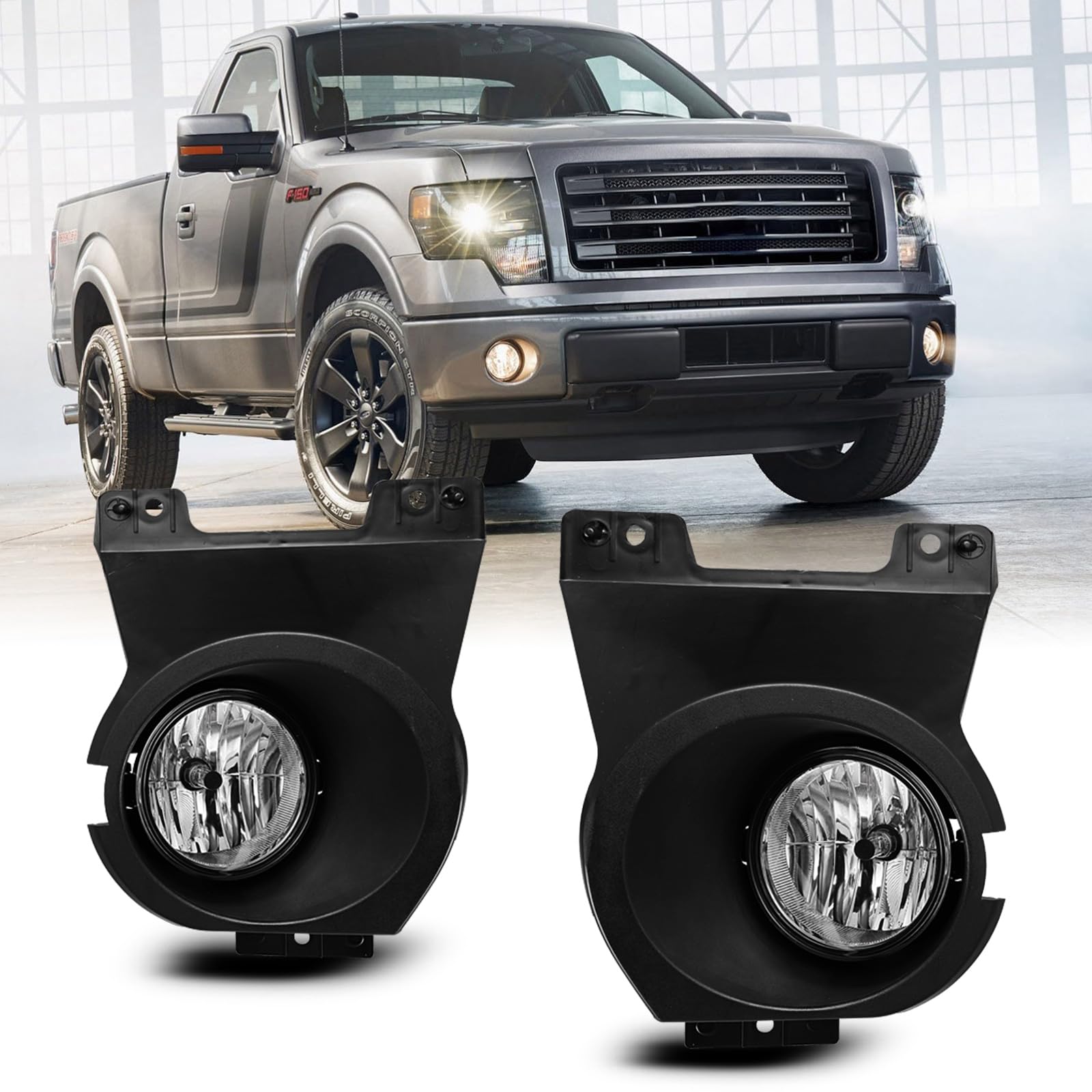 Autofree Fog Lights Compatible For 2011 2012 2013 2014 Ford F150 With Bulbs H10 12V 42W Driving Lights Assembly Replacement For Pickup - 1 Pair(Clear Lens)