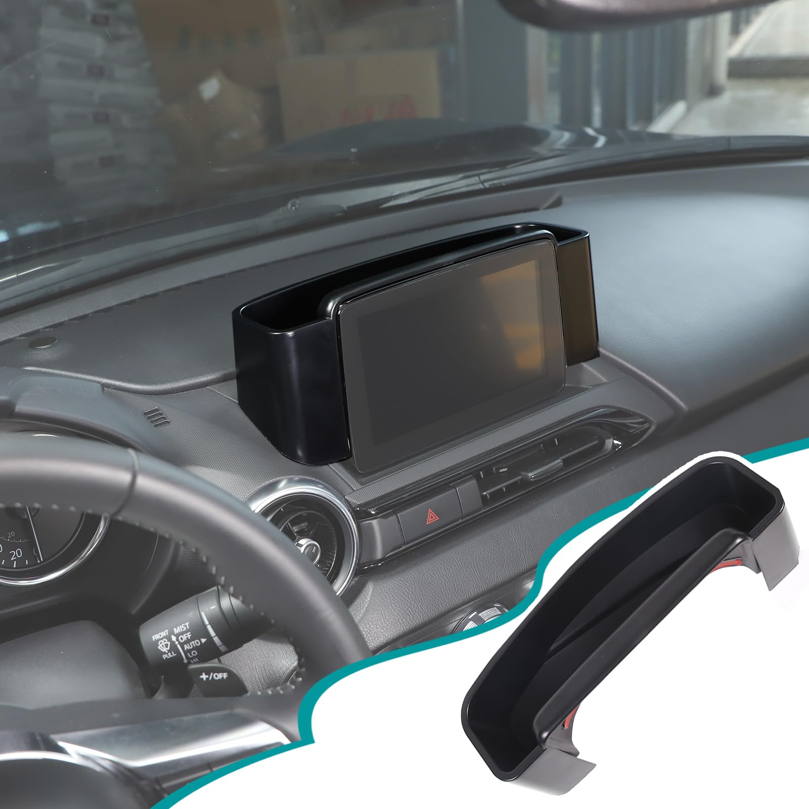 Hudiriy Abs Center Console Dash Storage Box Compatible With Mazda Mx-5 Nd 2015-2023 Navigation Screen Rear Insert Storage Tray Organizer Interior Accessories (Does Not Fit 2024 Miata)