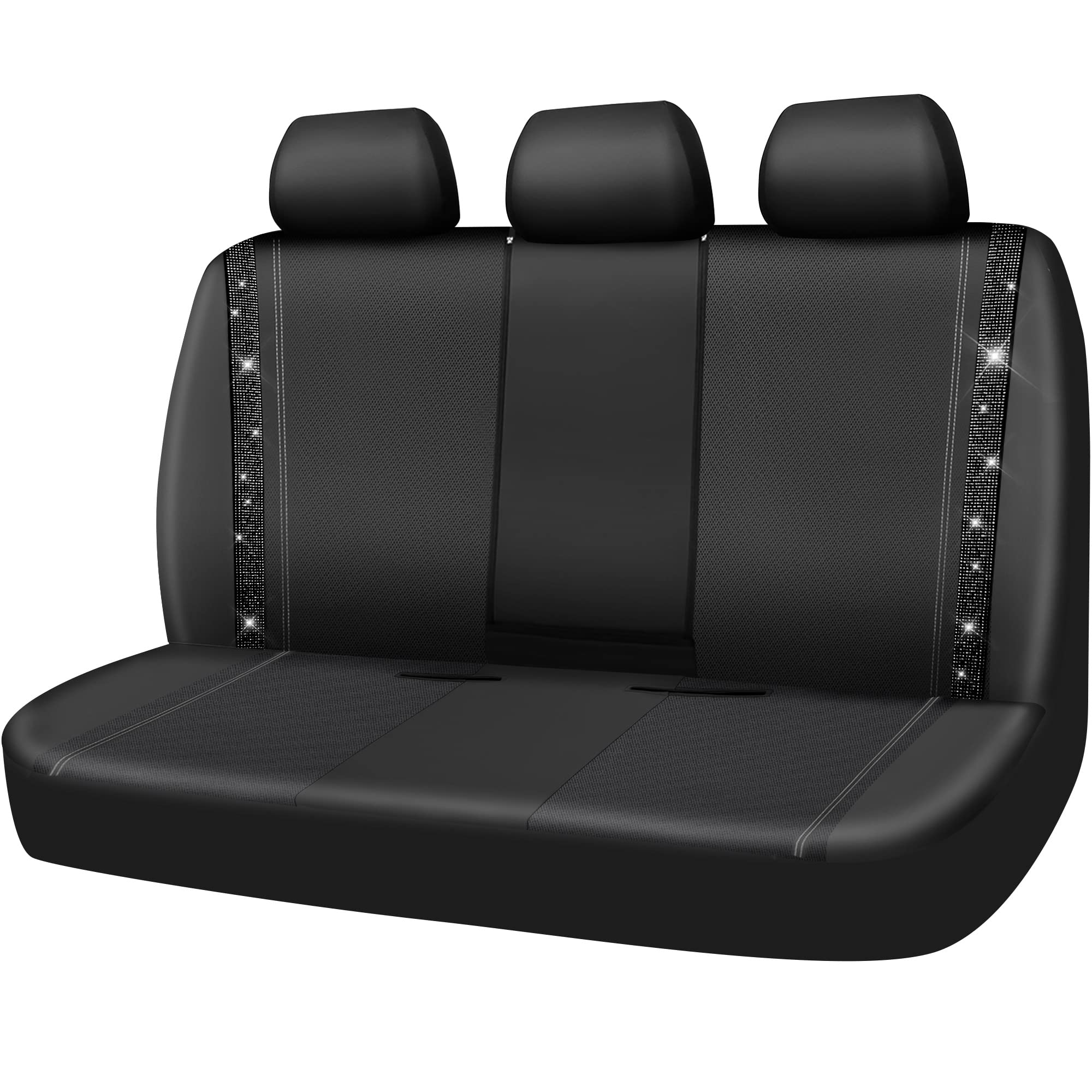 Car Pass Bling Rhinestone Leather Back Seat Cover, Waterproof Bench Rear Seat Cover Shining Diamond Universal Fit Automotive Glitter Crystal Sparkle Strips For Kid Women Girl, Black Diamond
