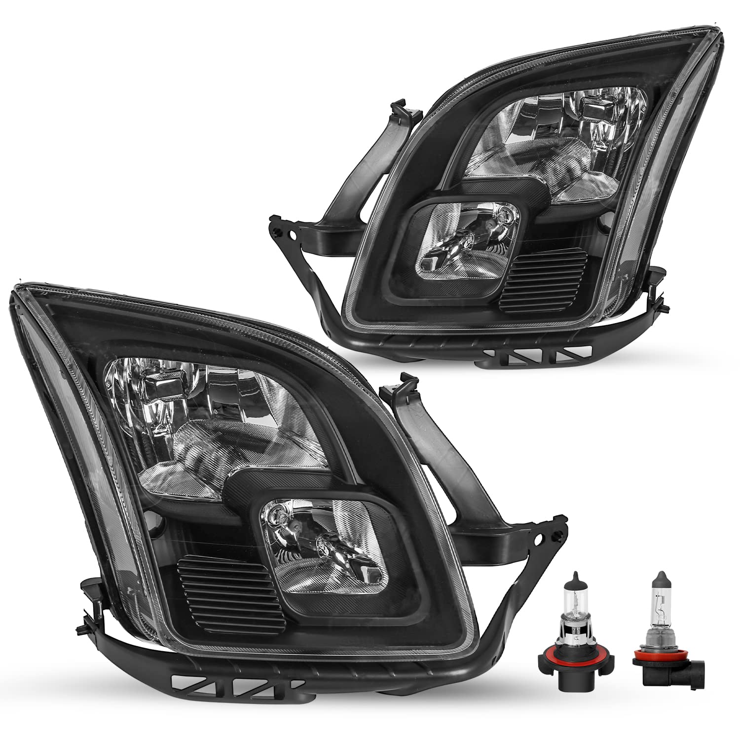 Jsboyat Headlight Assembly W/Bulbs Fit For 2006-2009 Ford Fusion Headlamp Replacement Passenger & Driver Side (Black Housing With Clear Reflector)