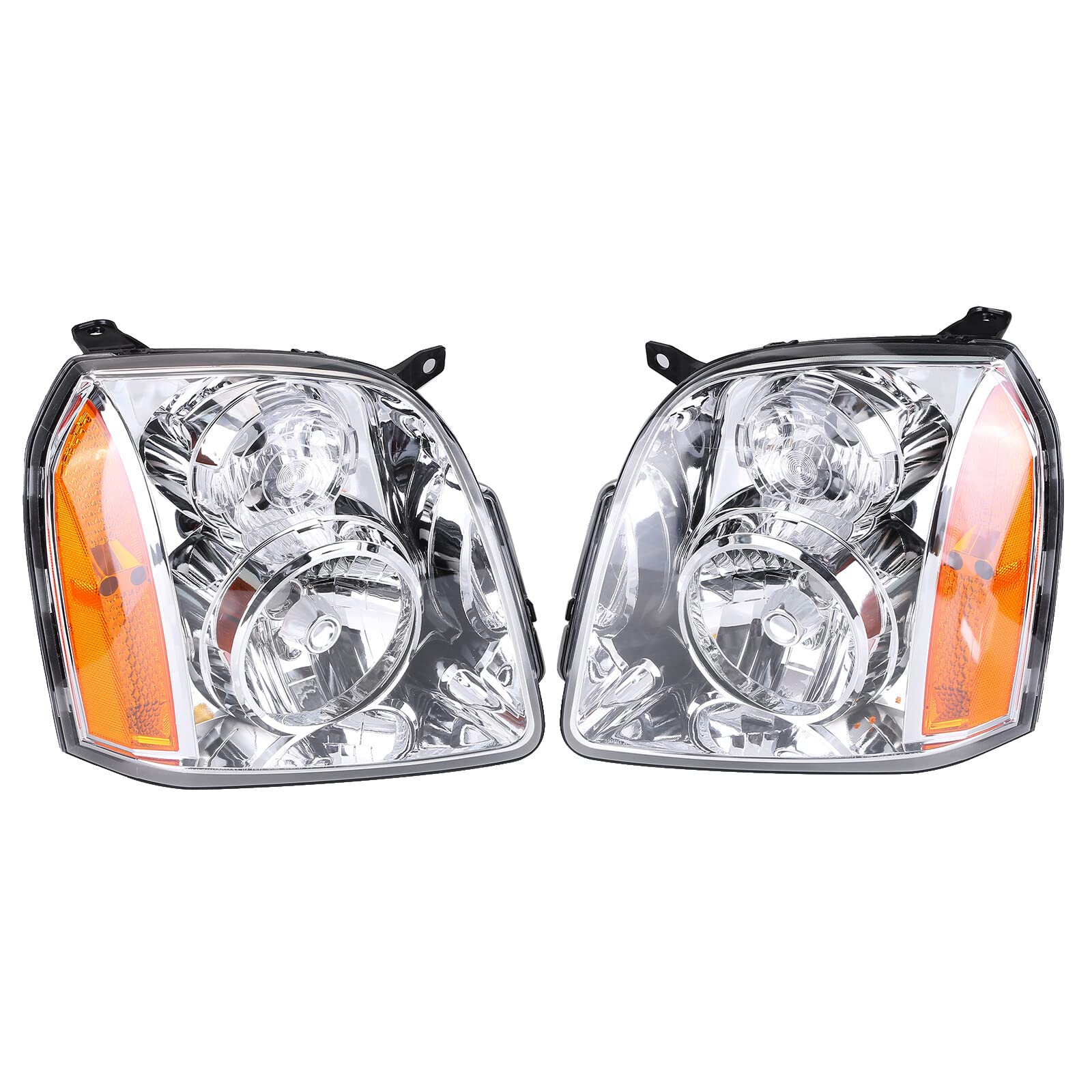 Slakerbe Headlight Assembly, Compatible With 2007-2014Yukon 1 Pair Left Right Headlamp Head Lamp Assembly Chrome Housing Clear Lens Headlight Driver And Passenger Side