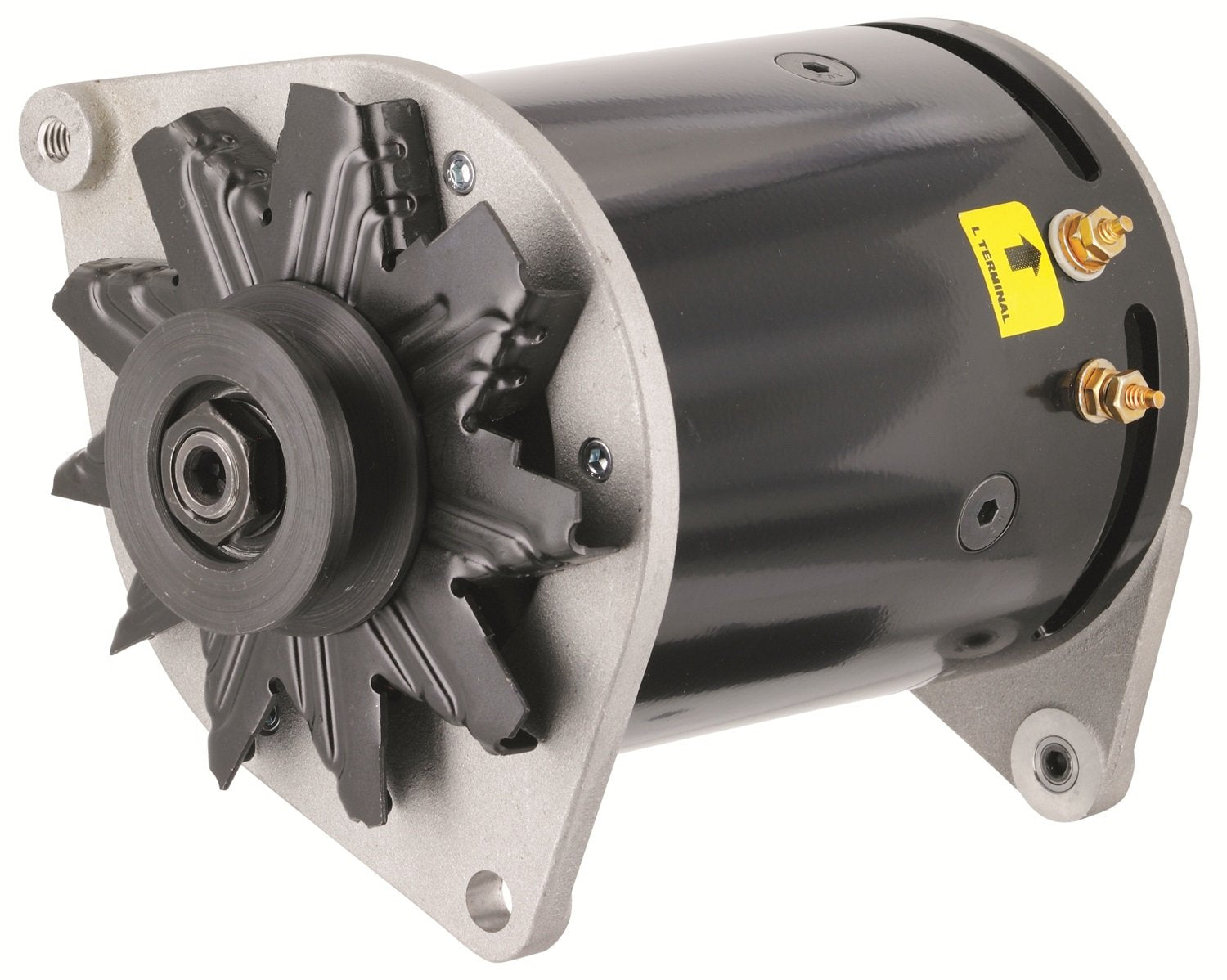 Powergen Ford Black Swing Mtg 90A 12V W/Lamp Term W/Step Pulley For 3/8' Belt