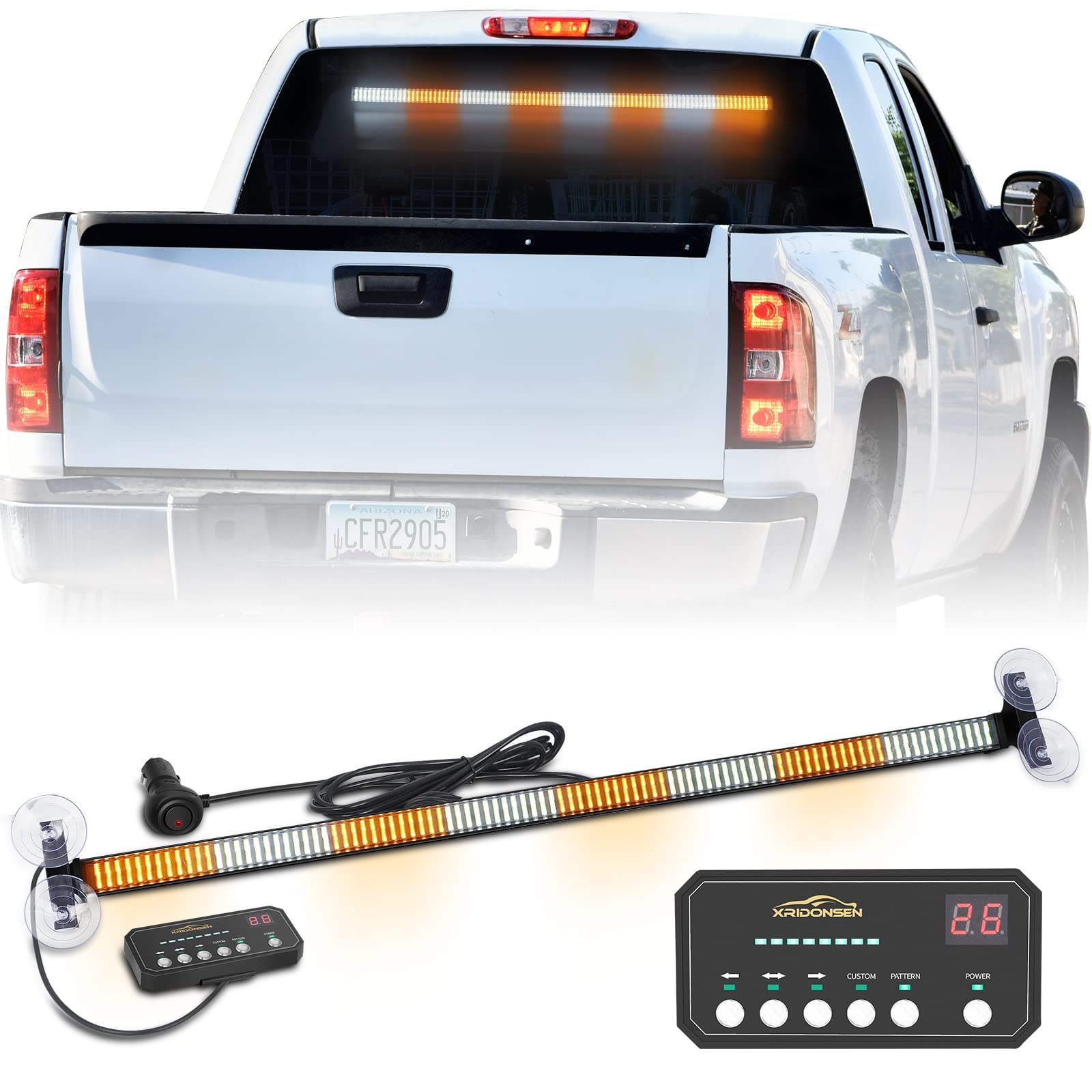 XRIDONSEN 35 Traffic Advisor Light Bar - 144 LED Amber/White Emergency Strobe Lights w/Directional Arrows for Trucks & Construction Vehicles