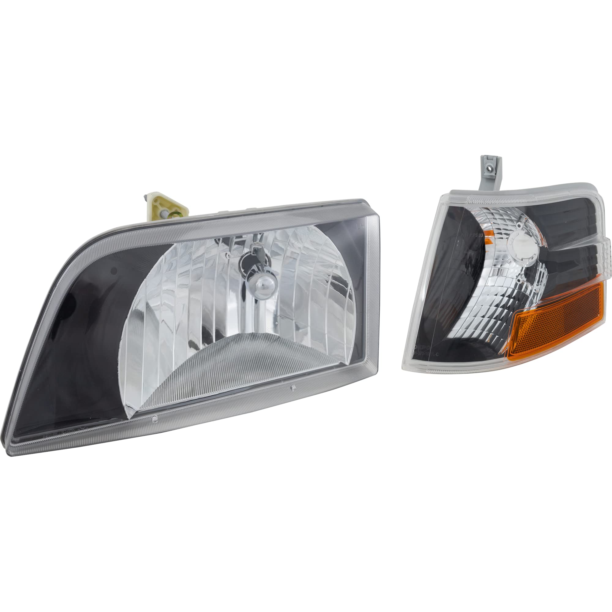 Garage-Pro Headlight Assembly Set Compatible With 2000-2003 Volvo Vnl, 2000-2017 Vnm Left And Right Side Diamond Design Black Bezel