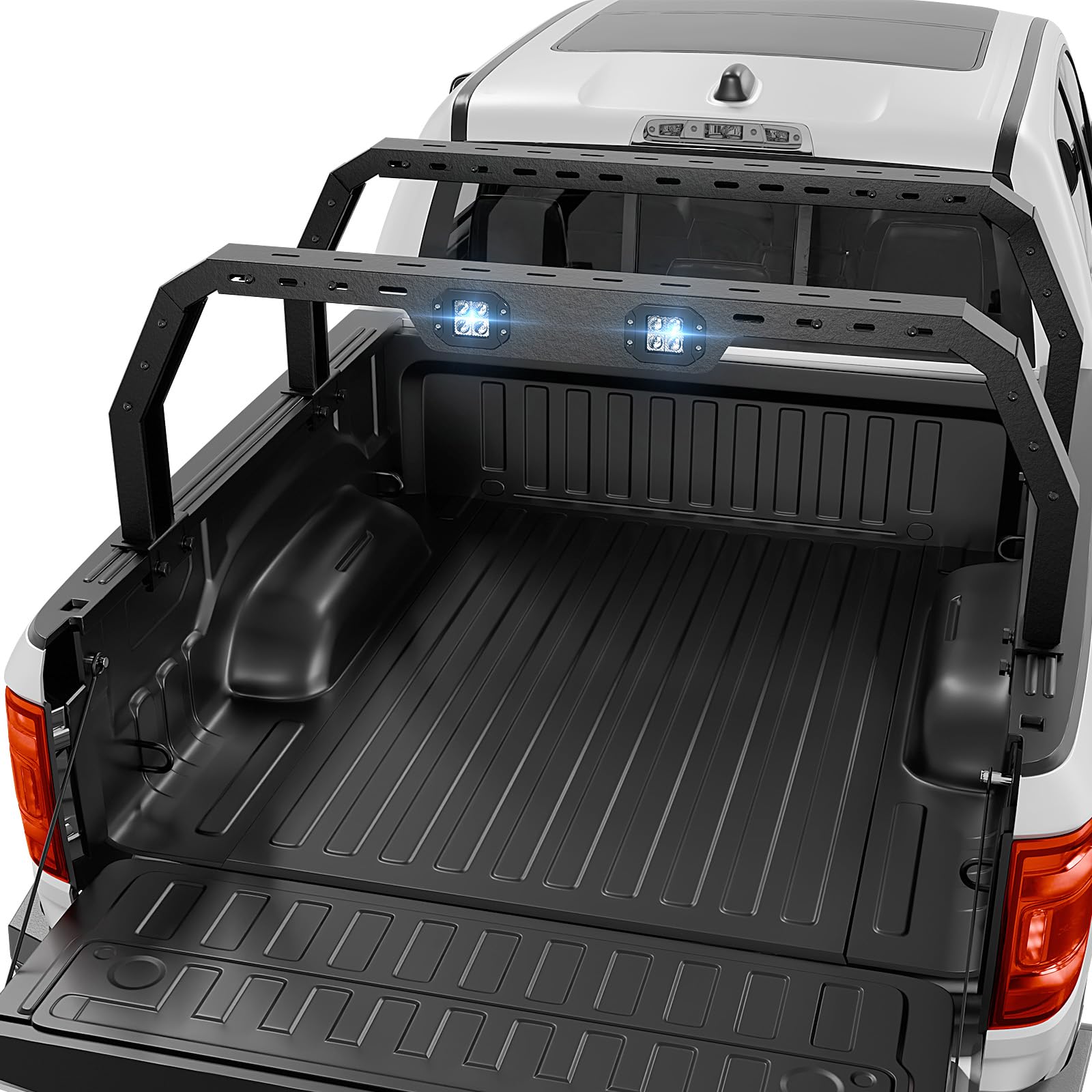 Eyouhz Overland Bed Racks Truck Cargo Carrier With 2 Light Bar Compatible For 2004-2024 Ford F150 & 2002-2024 Dodge Ram 1500 & 2007-2024 Chevy Silverado 1500 & 2007-2013 Toyota Tundra Ladder Back Rack