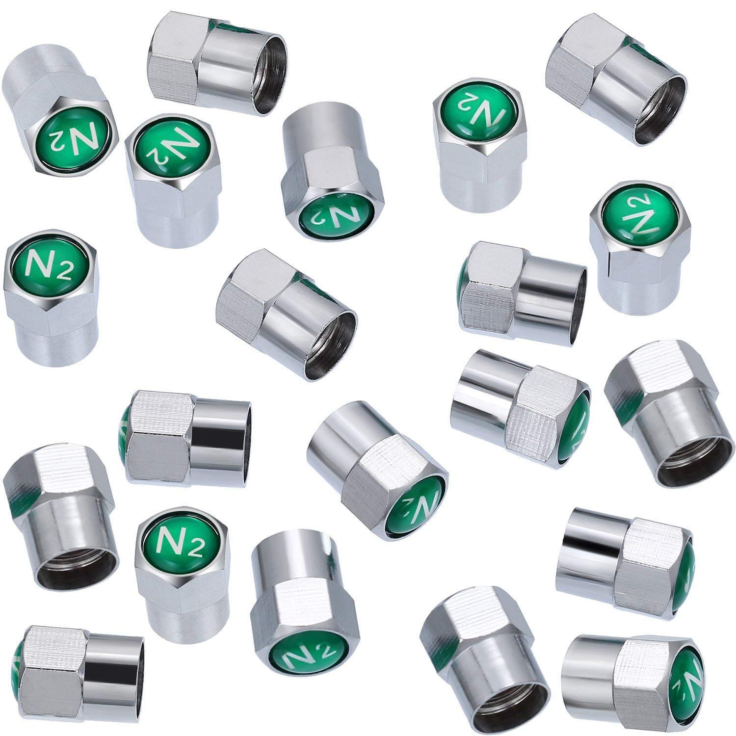 Tatuo 20 Pieces Metal Brass Tire Valve Stem Caps Dustproof Valve Covers For Auto Cars Tire Valves N2 Nitrogen Sign Logo On The Top