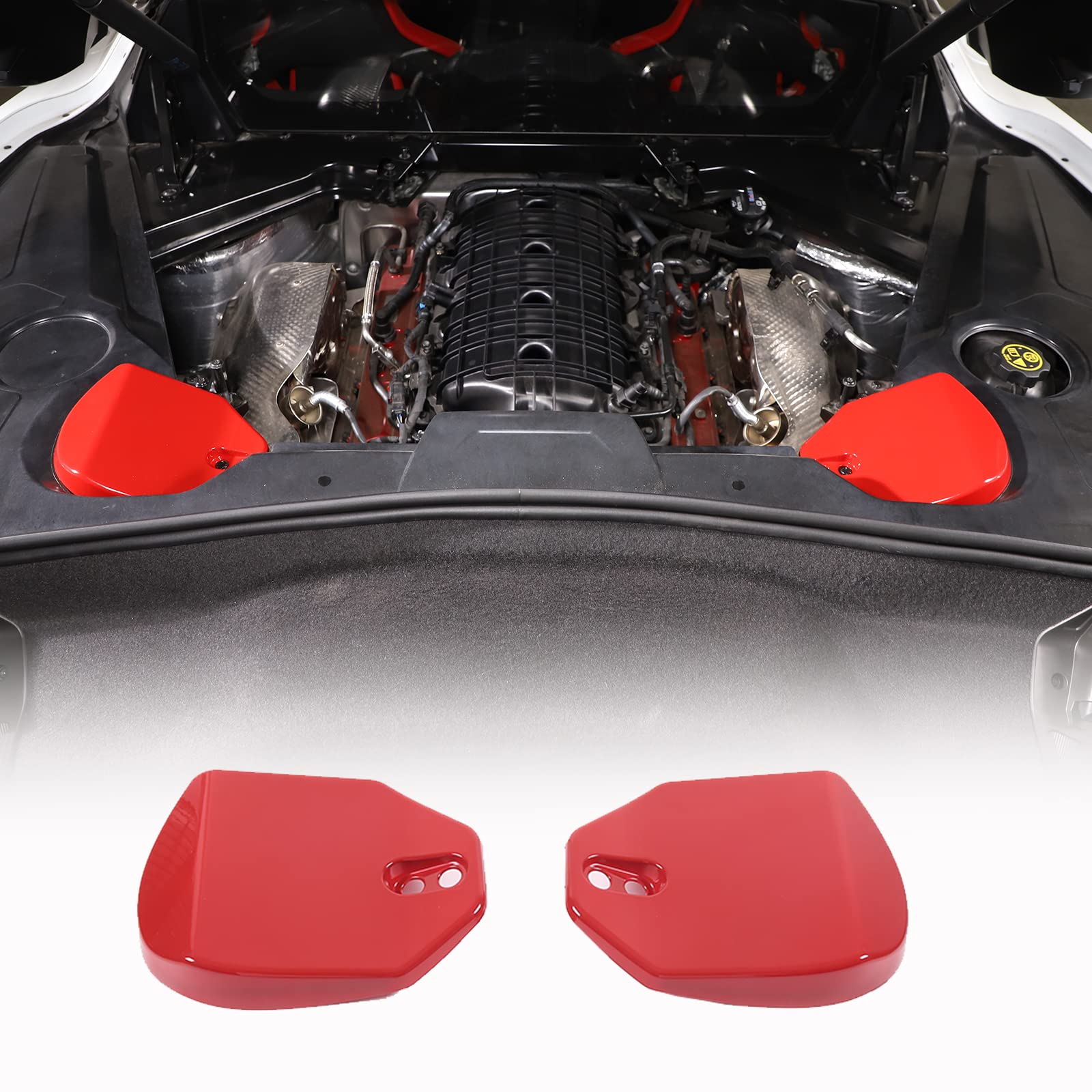 Rear Strut Tower Cover Compatible With Chevrolet Corvette C8 Stingray 2020-2024, Abs Engine Bay Rear Shock Absorbing Tower Protection Panel Cover Trim Accessories, 2Pcs (Red)