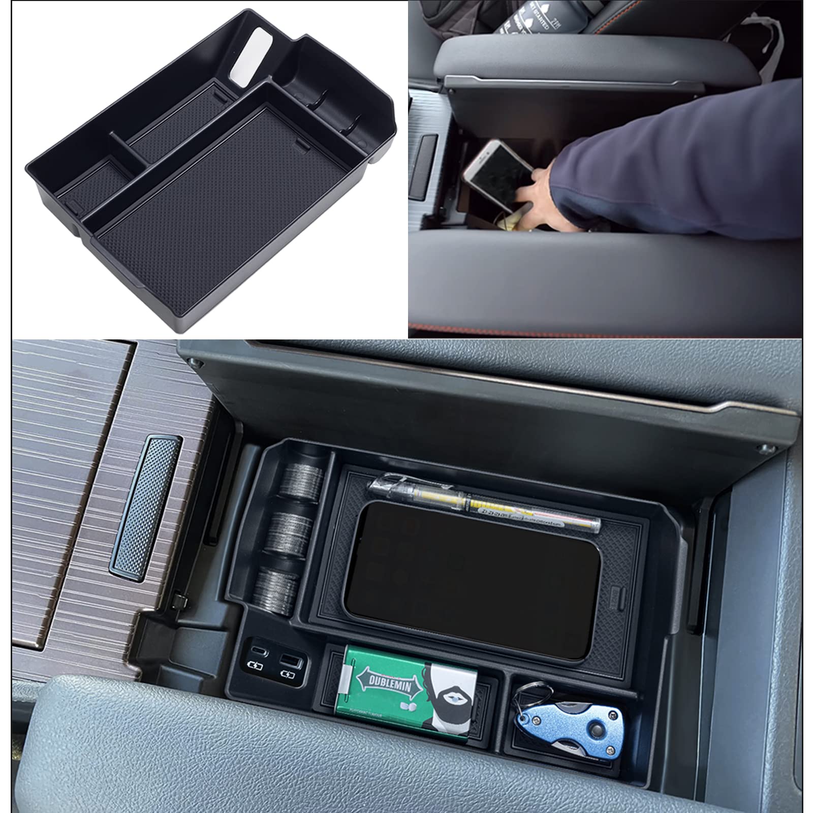 Topinstall Center Console Organizer Compatible With 2021-2024 2025 Toyota Sienna Accessories, Armrest Box Secondary Storage Tray Coin Container Abs Plastic-Black