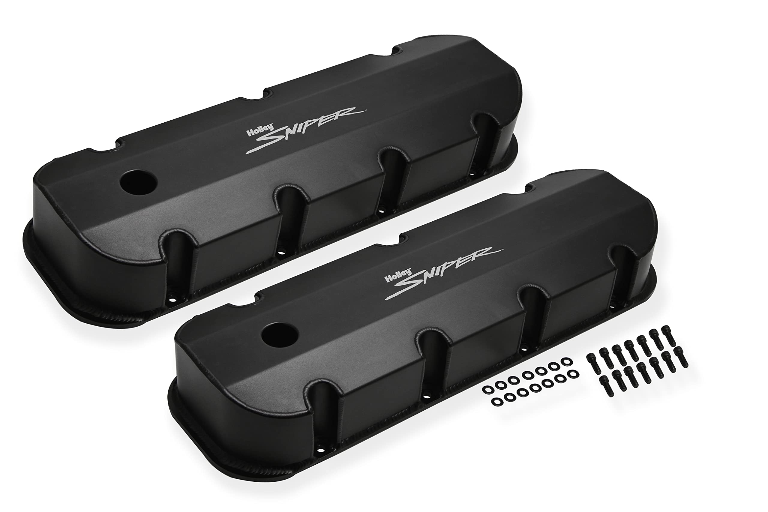 Holley 890004B Aluminum Valve Cover Set Tall Style W/Baffle/Smooth Hole Pair Black Finish Aluminum Valve Cover Set