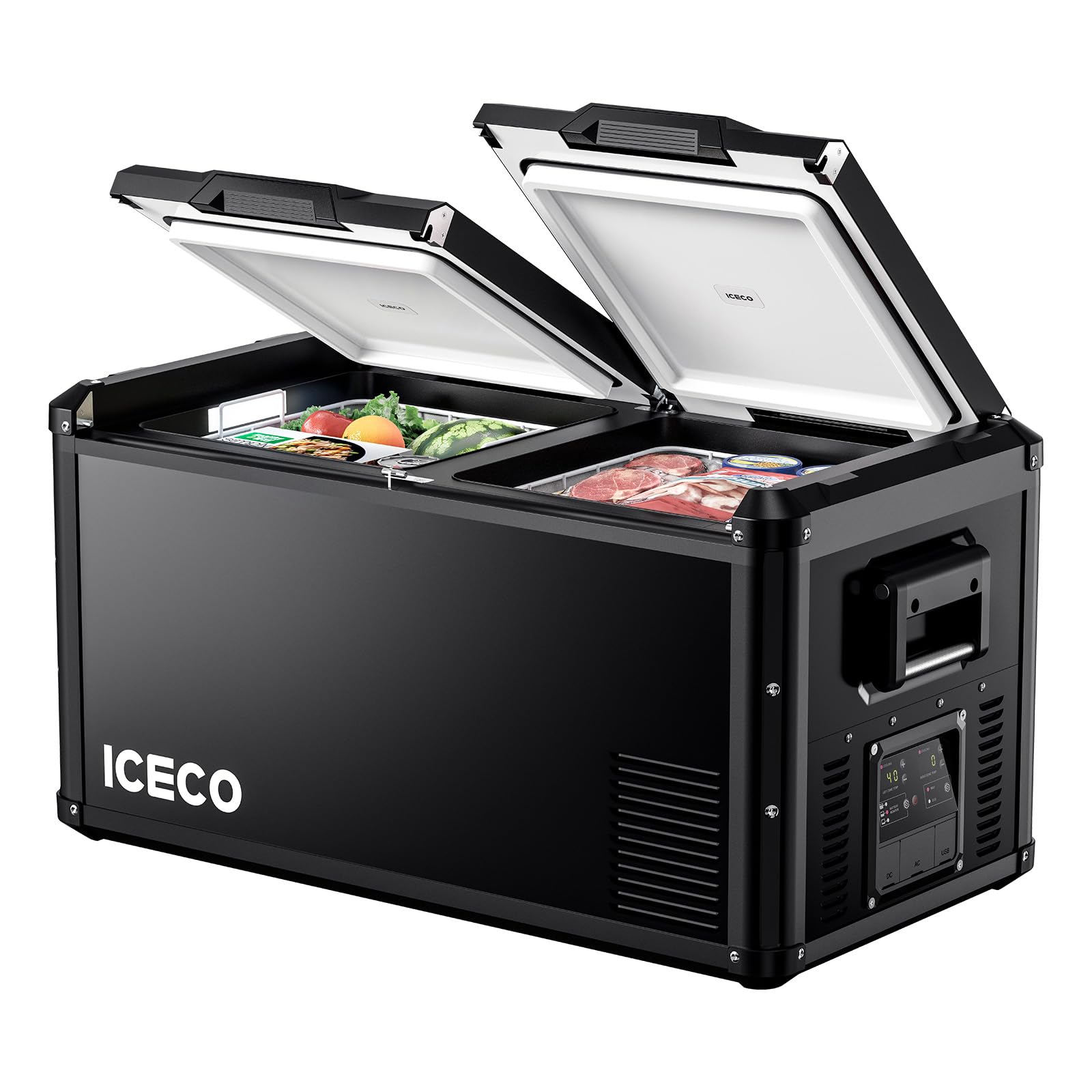 Iceco Vl75 Prod Portable Refrigerator, Multi-Directional Lid, Dual Usb & Dc 12/24V, Ac 110-240V, 75L Dual Zone Steel Compact Refrigerator Powered By Secop, 0? To 50?, Home & Car Use [Upgrade]