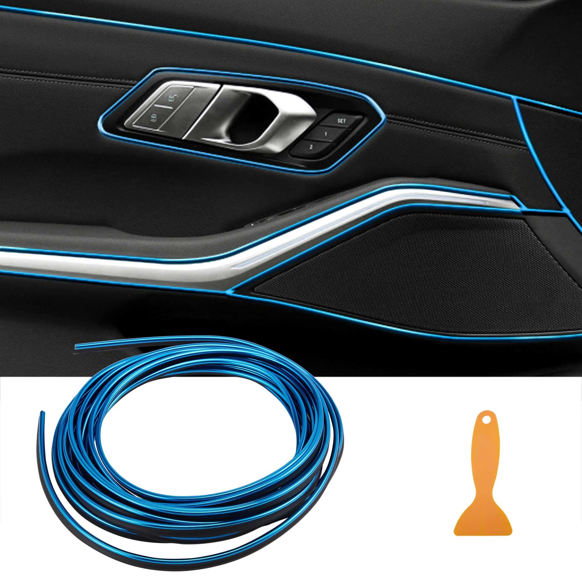 Tomall Car Interior Moulding Strip Car Decorative Filler Insert Strips 5M(16Ft) Flexible Electroplating Decoration Styling Dashboard Accessories With Installing Tool (Blue)