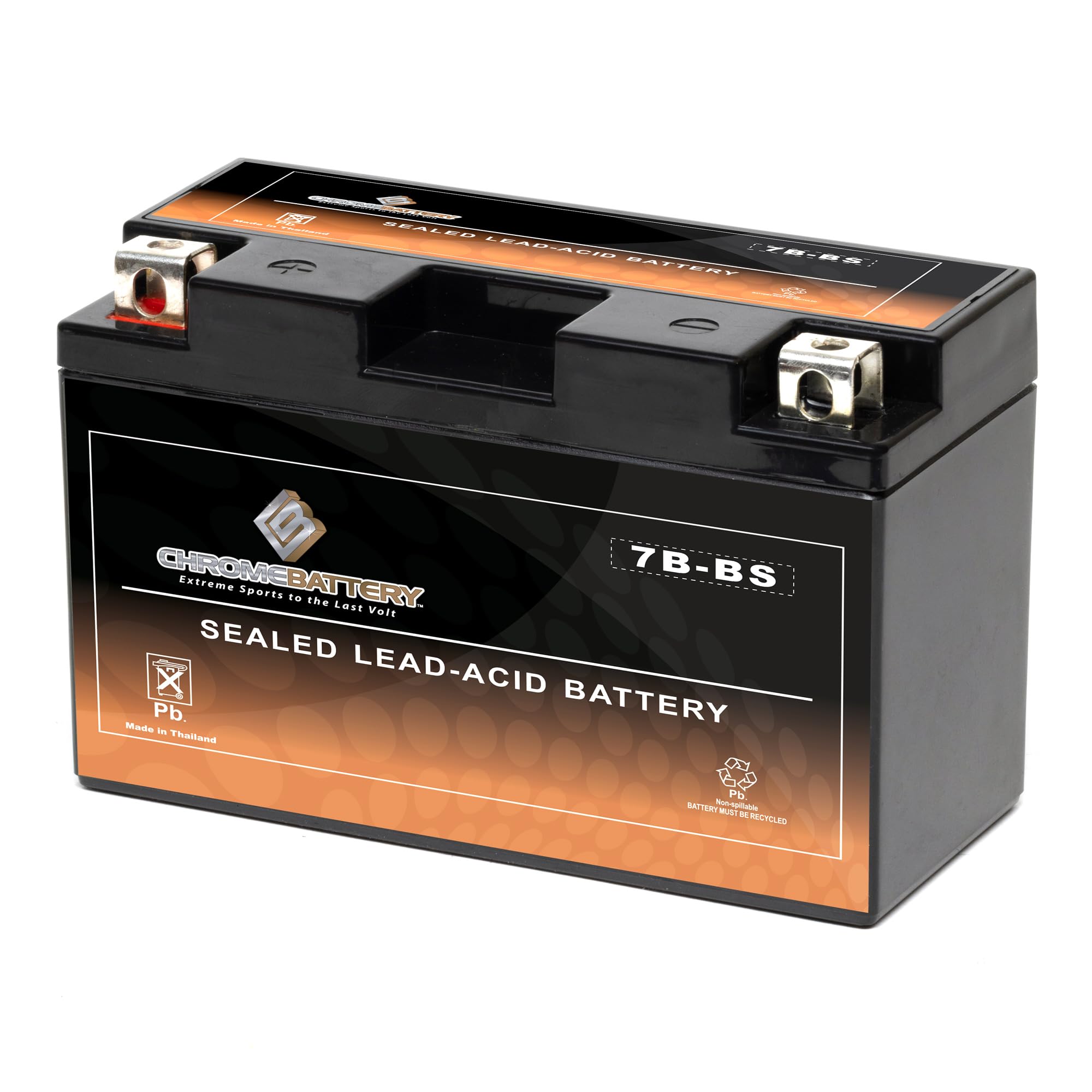 Chrome Battery Yt7B-Bs Maintenance Free Replacement Battery For Atv, Motorcycle, And Scooter: 12 Volts, 7 Amps, 6.5Ah, Nut And Bolt (T3) Terminal