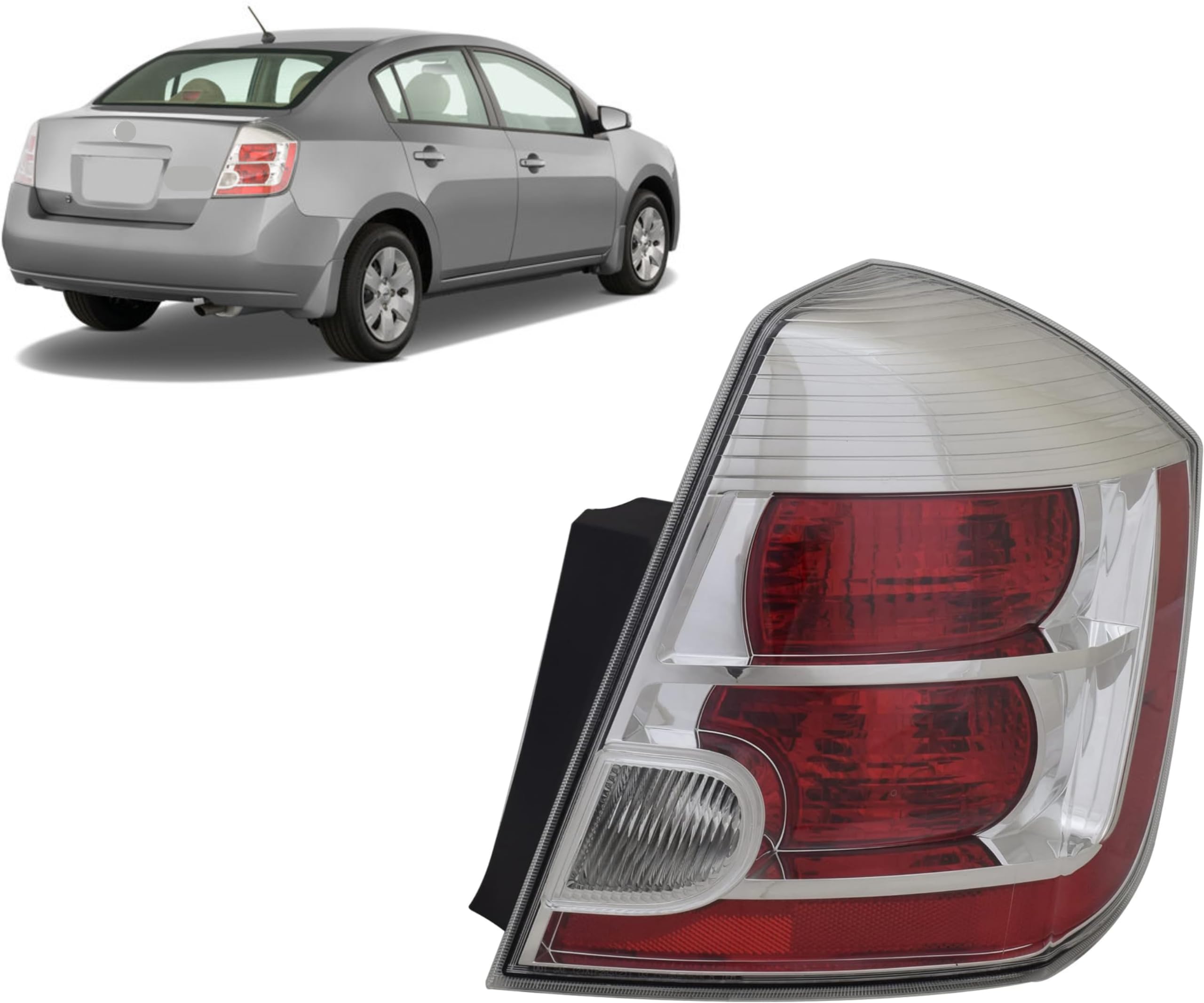 Alligator Auto Lights Replacement For Nissan Sentra 2.0L 2007 2008 2009 Halogen Tail Light Assembly With Bulbs, Right Side/Passenger Side, Oem: 26550-Et00B / Partslink: Ni2819114 Dot/Sae Compliant