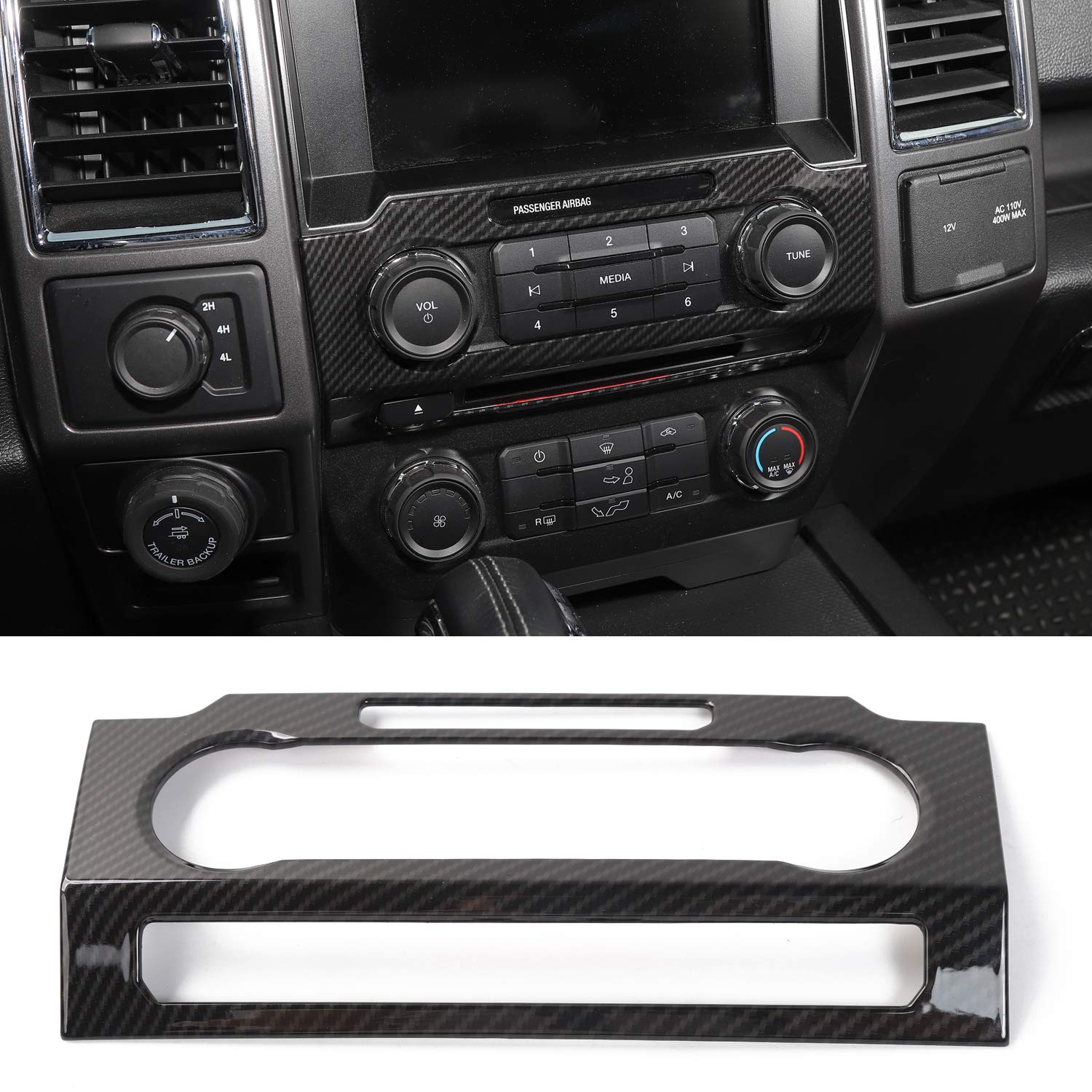 Voodonala Carbon Fiber Grain Central Control Volume Panel Decorative Trim For Ford F150 2015 2016 2017