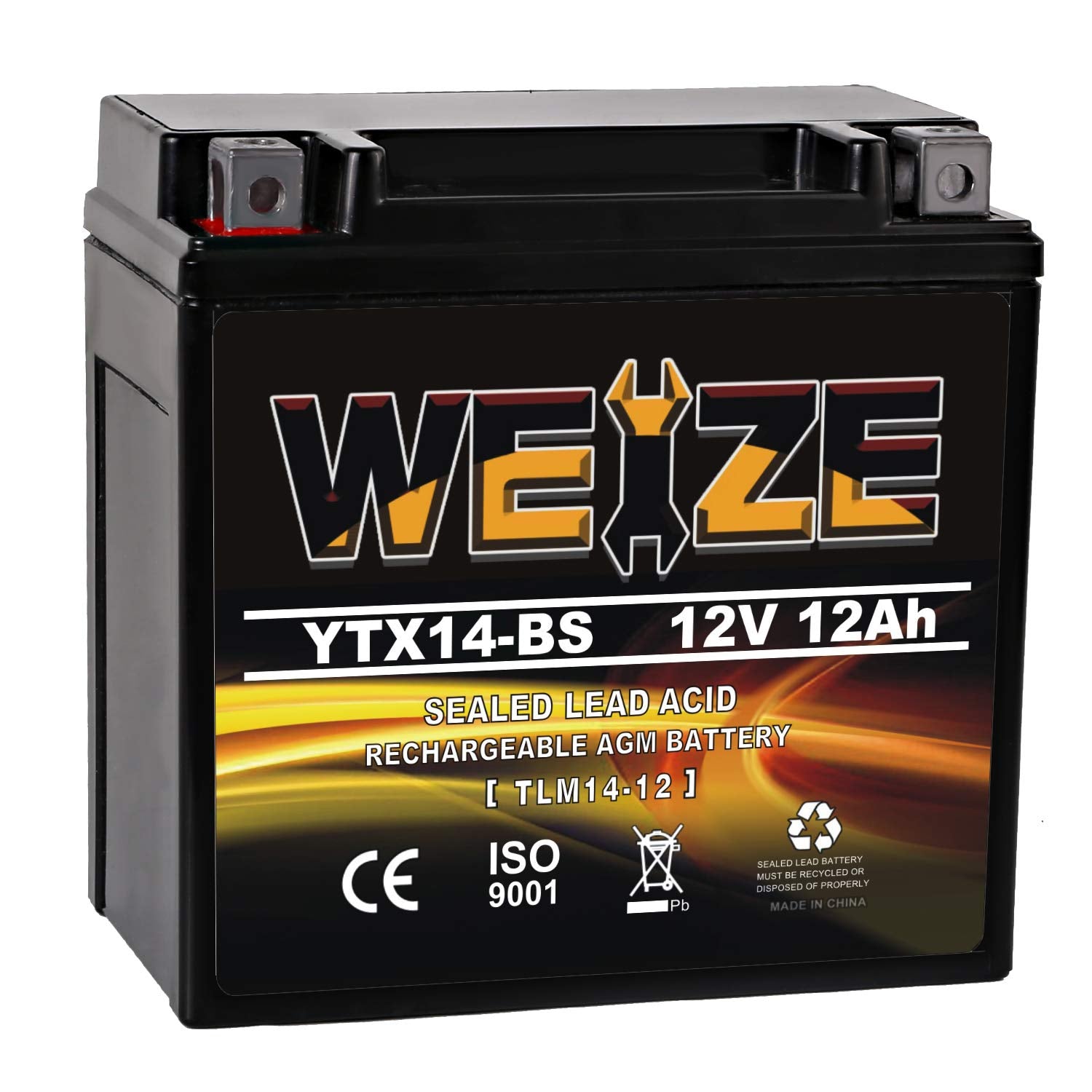Weize Ytx14 Bs Atv Battery High Performance - Maintenance Free - Sealed Agm Ytx14-Bs Motorcycle Battery Compatible With Honda Suzuki Kawasaki Yamaha Scooter Snowmobile