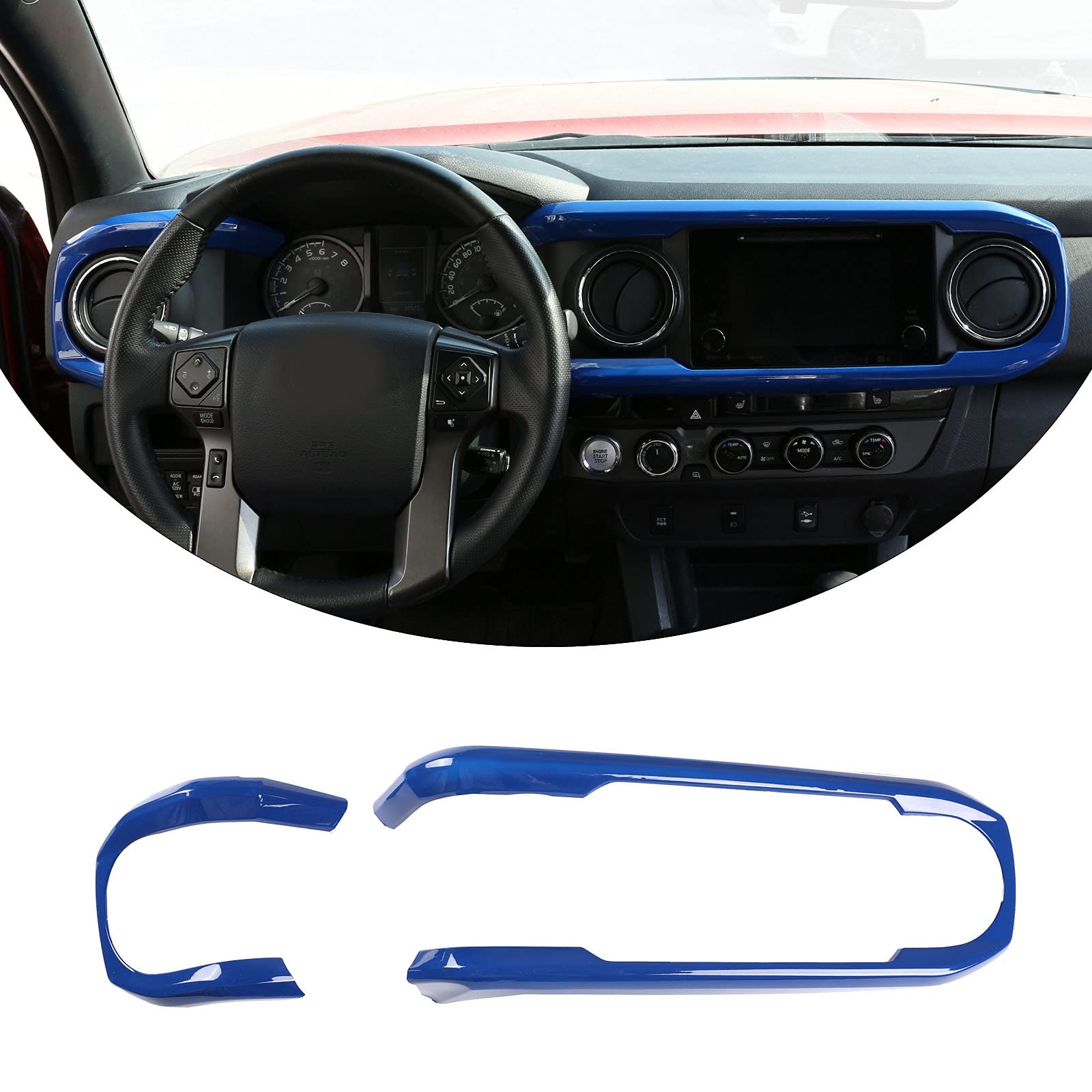 Car Abs Inner Look Central Console Dashboard Panel Cover Trim Fit For Toyota Tacoma 2016 2017 2018 2019 2020 2021 2022 2023 Console Dashboard Decorative Border Frame (Blue)
