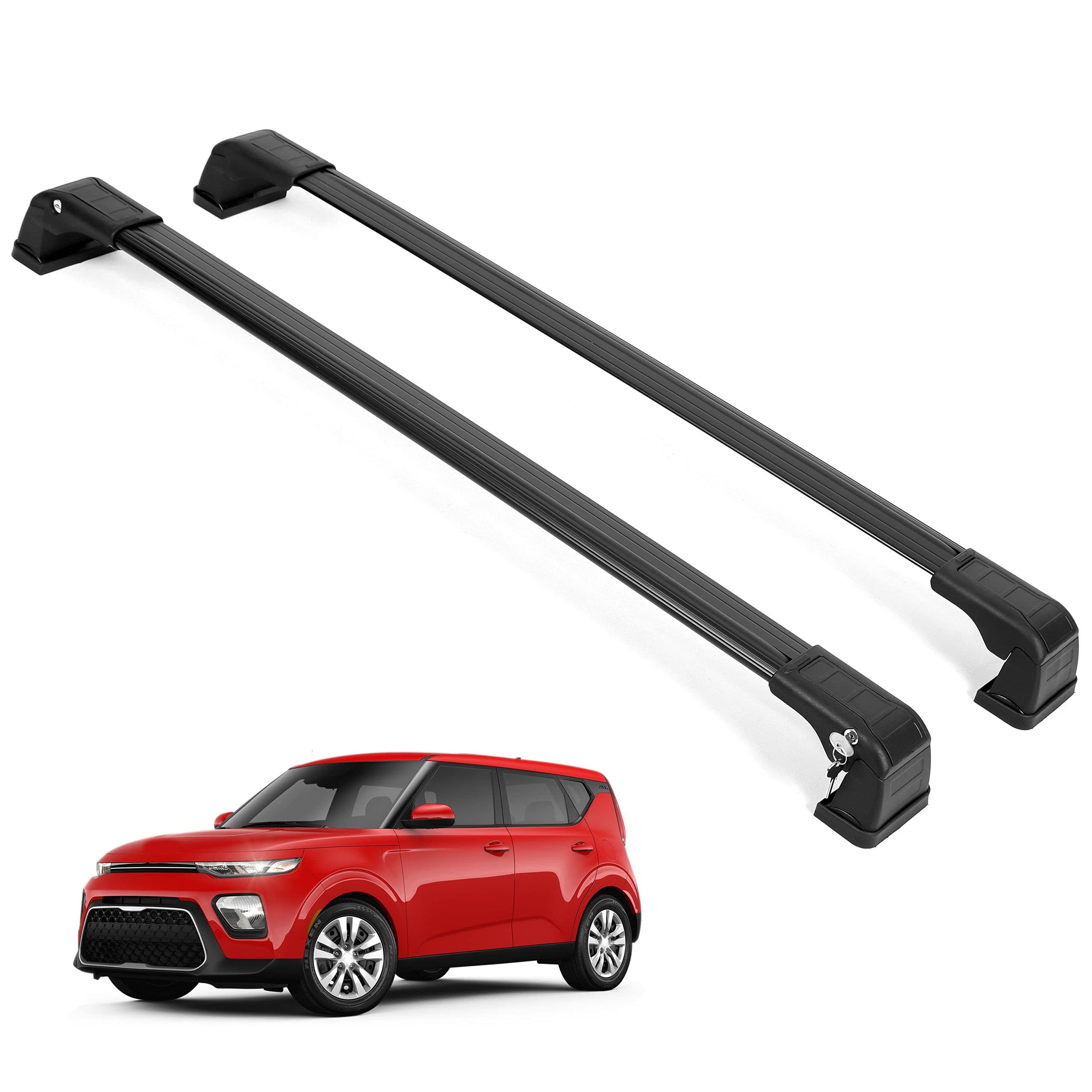 Erkul Heavy Duty 220 Lbs Roof Rack Cross Bars For Kia Soul 2020-2025 | Aluminum Crossbars With Anti Theft Lock For Rooftop | Compatible With Fixed Points Roofs - Black