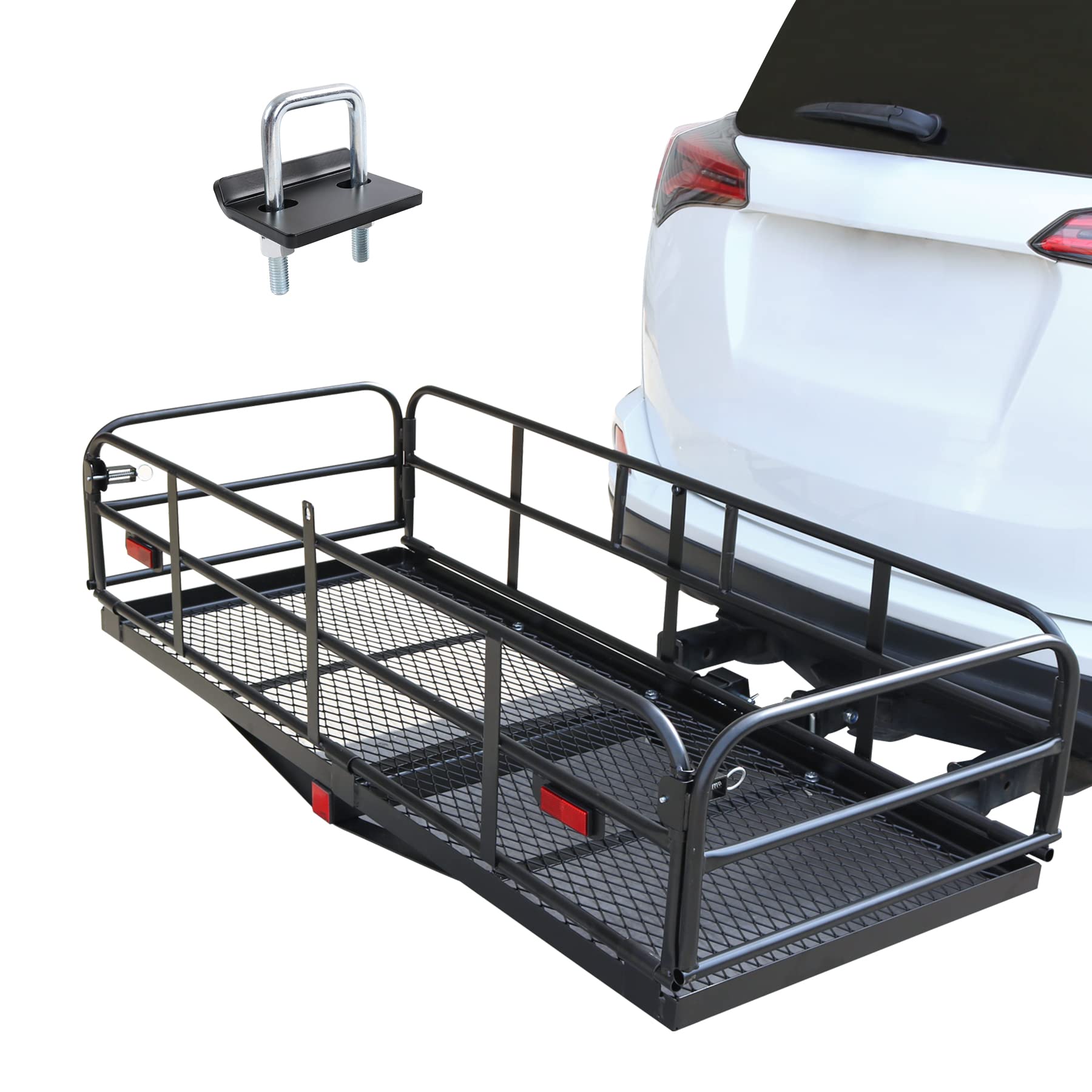 Jdmspeed Hitch Mount Cargo Carrier Car Storage Hitch 400 Lbs 60' X 24' X 14.4' Folding Vehicle Cargo Rack Rear Luggage Basket Fits 2' Receiver Stabilizer For Car Suv,Trailer,Pickup Truck