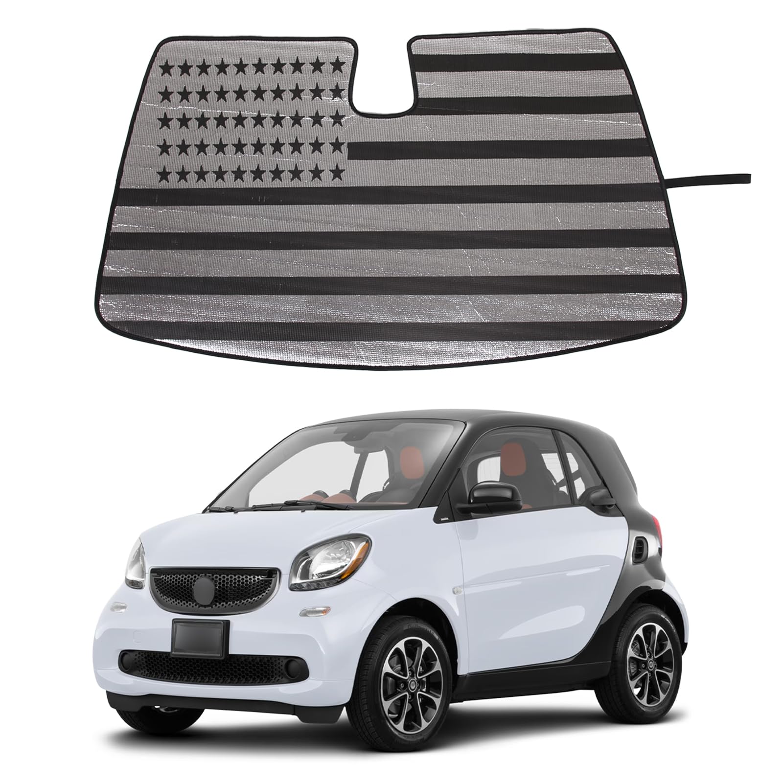 Windshield Sunshade For Benz Smart Fortwo Forfour 453 451 450 2009-2021 Front Window Sun Shade Foldable Reflective Sun Visor Custom Sunscreen Uv Blocker Privacy Protector Heatshield (Black)