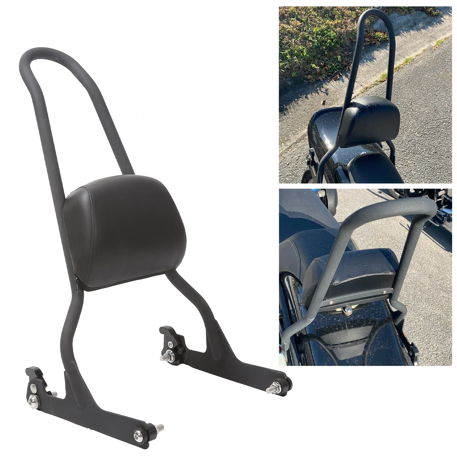 Ecotric Motorcycle Black Detachable Adjustable Steel Sissy Bar And Passenger Backrest Pad Compatible With 2006-2017 Harley Fatbo