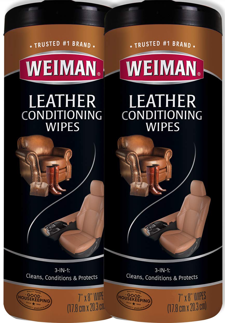Weiman Leather Wipes - 2 Pack - Clean Condition Uv Protection Help Prevent Cracking Or Fading Of Leather Furniture, Car Seats & Interior, Shoes And More