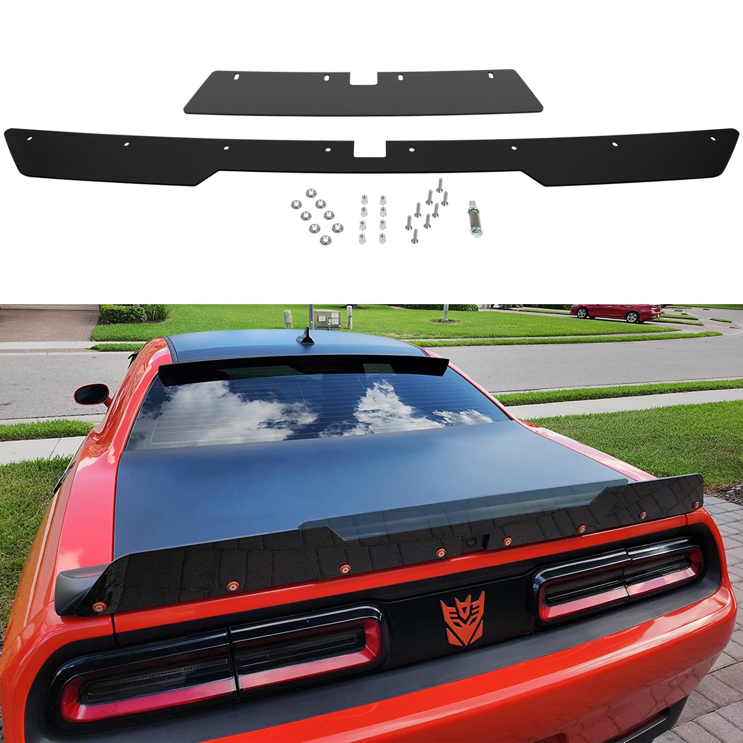 Bonbo Rear Wickerbill Spoiler Fits For Dodge Challenger 2015-2022 2023 Srt Rt Hellcat Scat Pack With Back Up Camera, 2-Piece Rear Wicker Bill Spoiler Add-On Type Includes Rivnut Tool