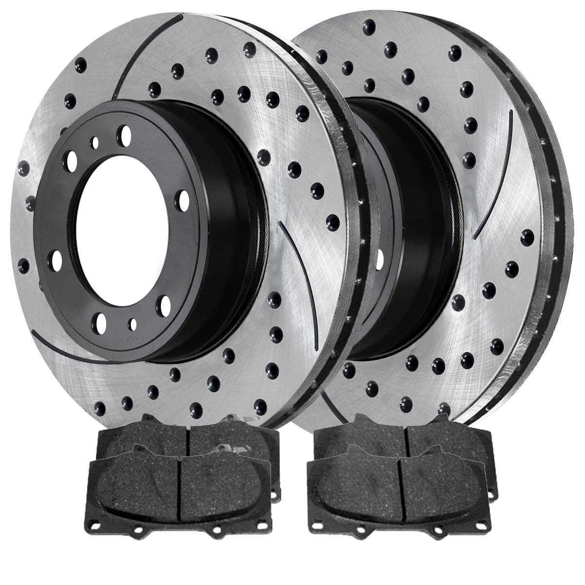 Autoshack Front Drilled And Slotted Brake Kit Rotors Black And Ceramic Pads Pair Of 2 Driver And Passenger Side Replacement For Toyota 4Runner 2005-2023 Tacoma 2007-2014 Fj Cruiser Scdpr4132941329976