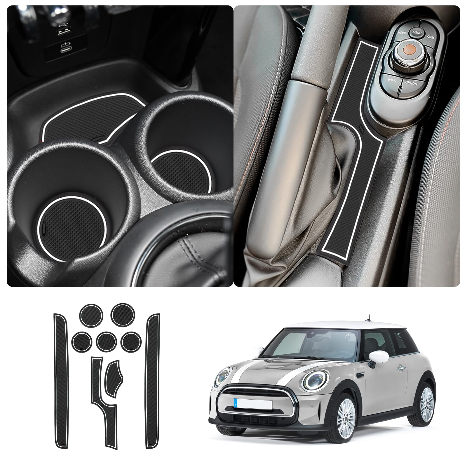 Luwu For 2025 2024 Mini Cooper F56 Center Console Liners Mats 2015-2025 Mini Cooper F56 Cup Holder Inserts Mat Mini Cooper Door Slot Mats Console Liner Trim Mats 2025 2024 Mini Cooper Accessories 9Pcs