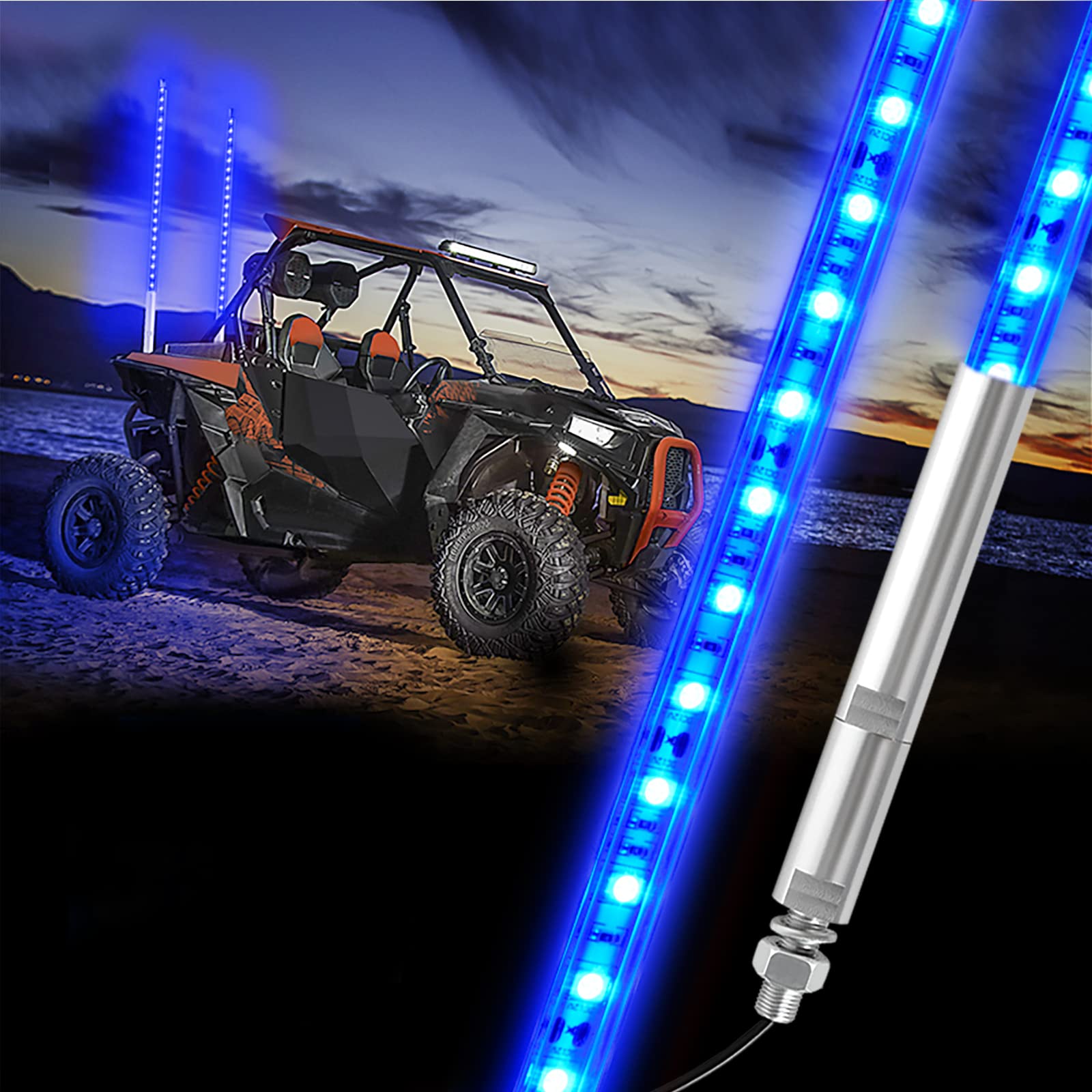 1Pc 1.2M Blue Led Whip Light For Truck, Bestzheyu 4Ft Atv Utv Led Whip Light Antenna Whips For Rzr Polaris Off-Road Sand Dune Buggy 4X4
