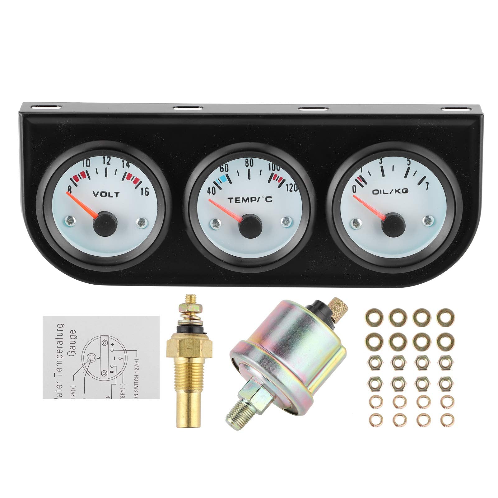 Triple Gauge Set, Triple Gauge Set, Universal Triple Gauge Kit Oil/Volt/Water Car Triple Gauge Kit Water Temp+Volts+Oil Pressure Meter 52Mm Instrument