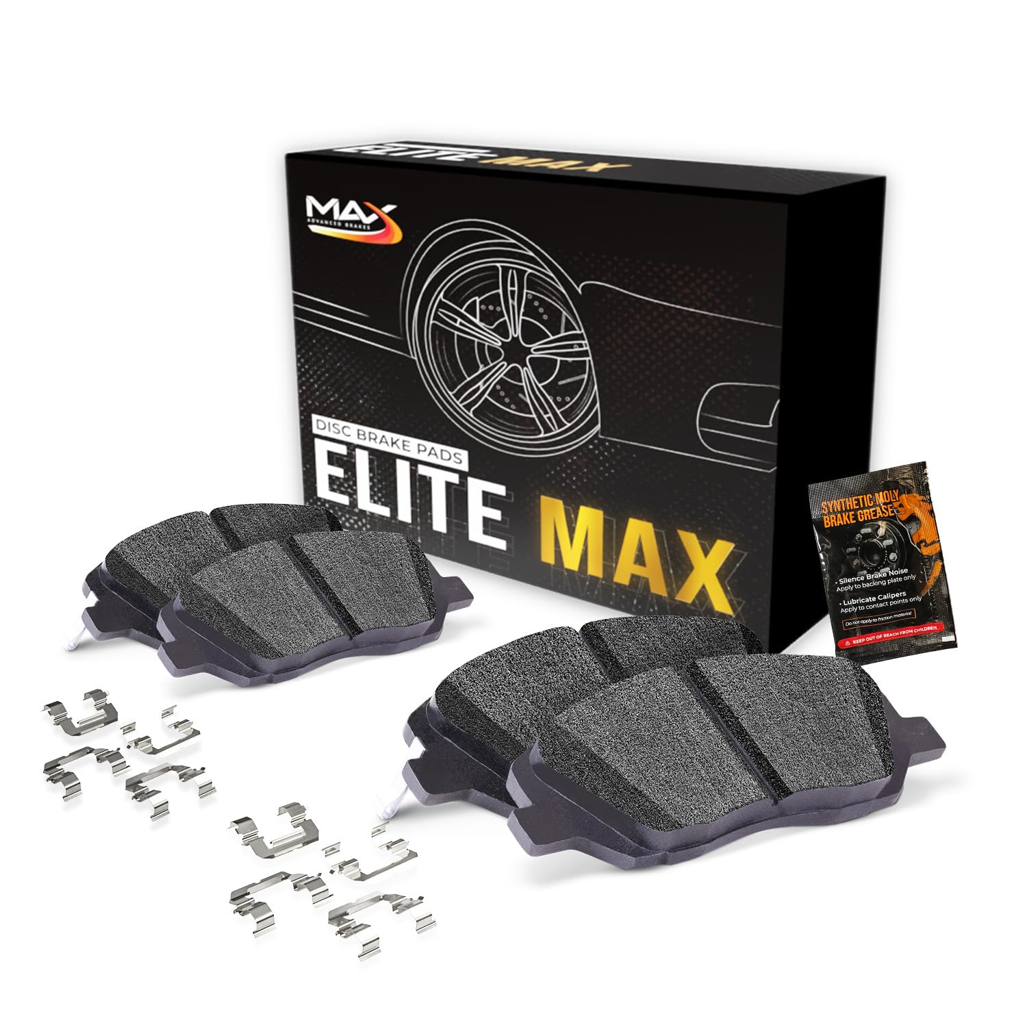 Max Advanced Brakes Rear Brake Pad Compatible With 2003-2018 2019 2020 2021 2022 Rogue Sentra Altima Qashqai Maxima Pathfinder Compatible With Infiniti Q50, Elite-Max Carbon Ceramic Pad W/Hardware