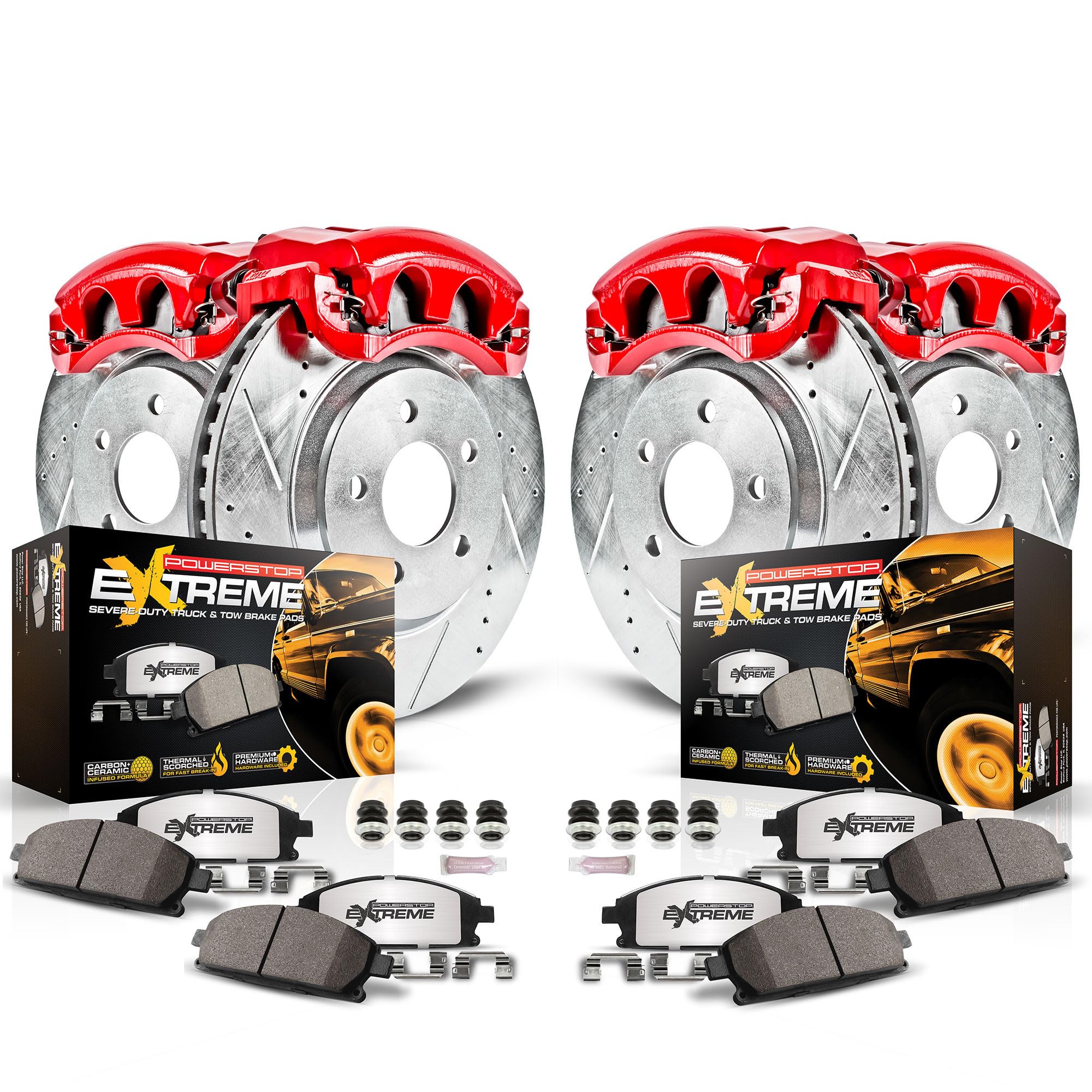 Power Stop Kc1906A-36 Z36 Front And Rear Truck & Tow Brake Kit Brake Rotors Carbon-Fiber Ceramic Brake Pads And Calipers For 2000-2005 Ford Excursion 4Wd | 2000-2004 F-250 F-350 Super Duty 4Wd Srw