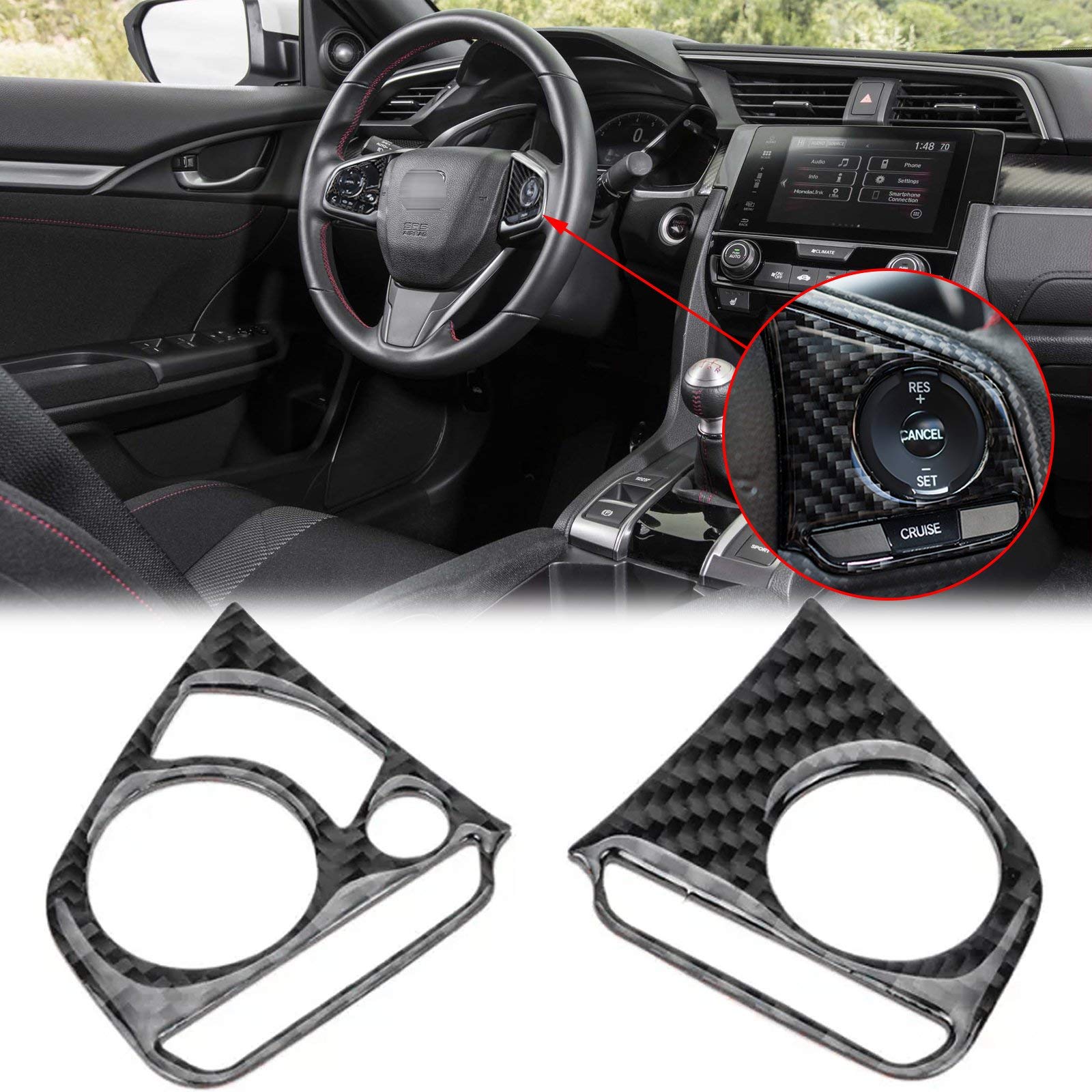 Xotic Tech Driver Side Media Control Button Cover Trim, Genuine Soft Carbon Fiber, Compatible With Honda Civic 10Th Gen