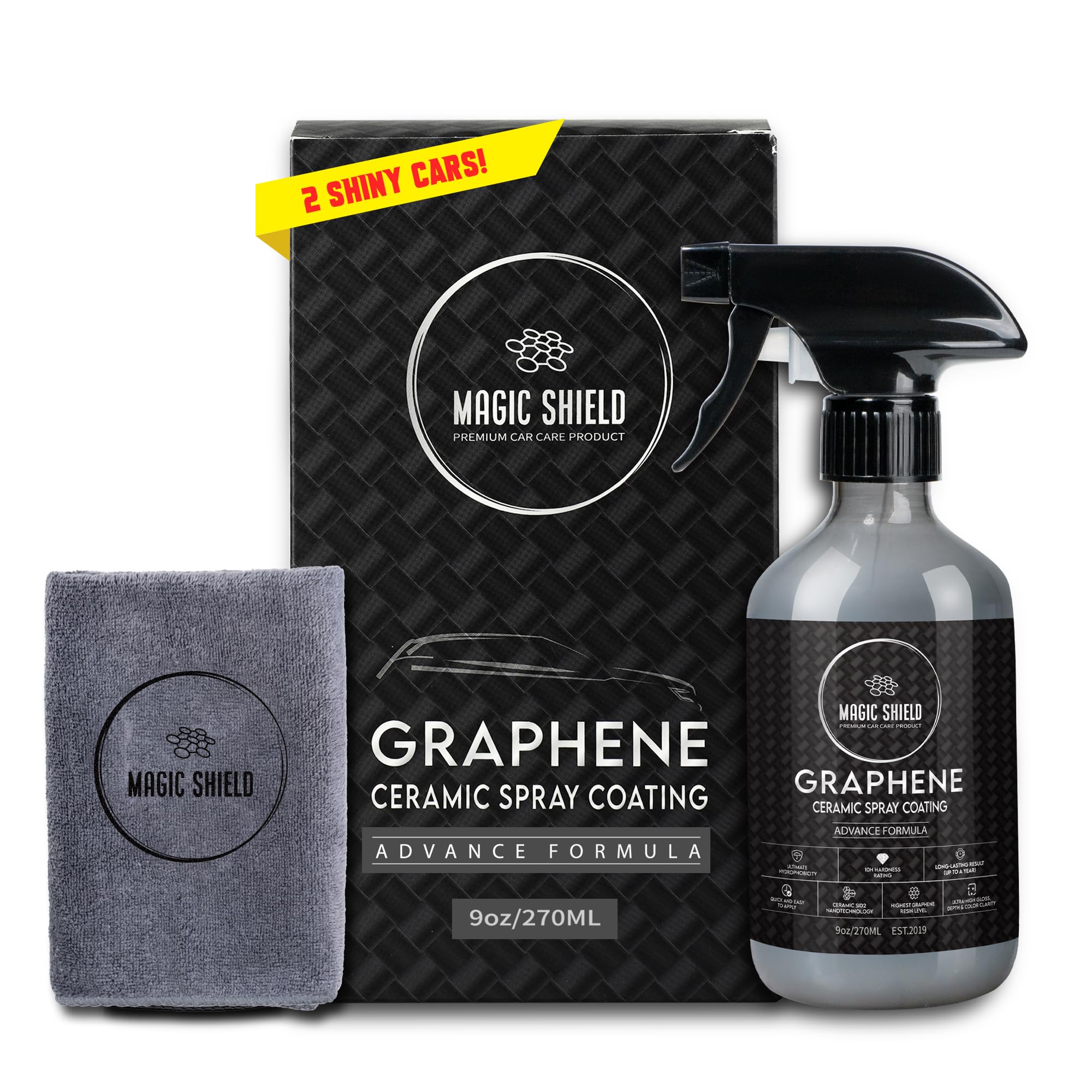 Magic Shield Graphene Ceramic Spray Coating - Last So Long! Quick & Easy For Cars, Motorcycles, Boats & More - Professional-Grade Sealant For Maximum Gloss & Shine - Waterless Wash & Wax - 9Oz Bottle