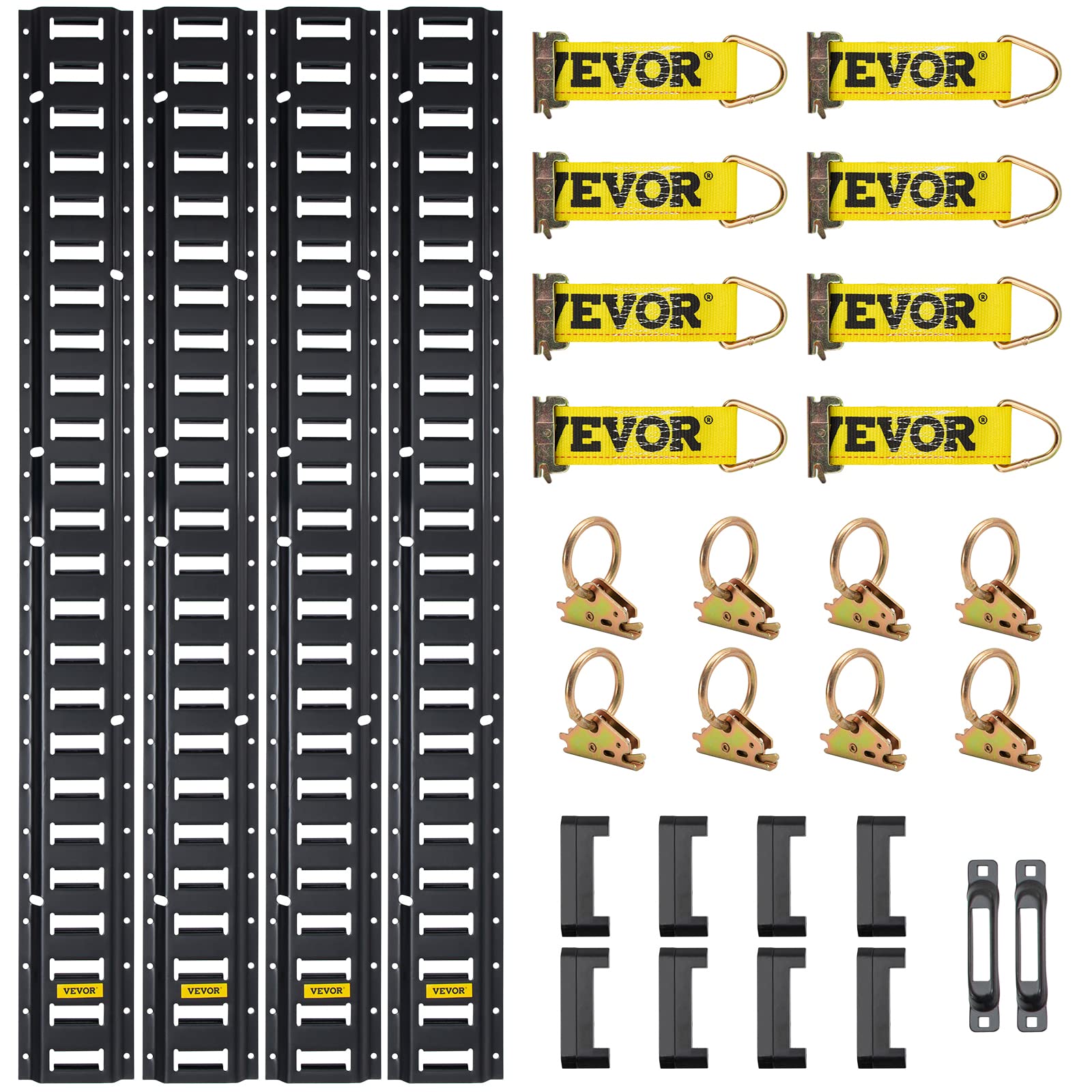 Vevor E Track Tie-Down Rail Kit, 30Pcs 5Ft E-Tracks Set Includes 4 Steel Rails & 2 Single Slot & 8 O Rings & 8 Tie-Offs W/D-Ring & 8 End Caps, Securing Accessories For Cargo, Motorcycles, And Bikes
