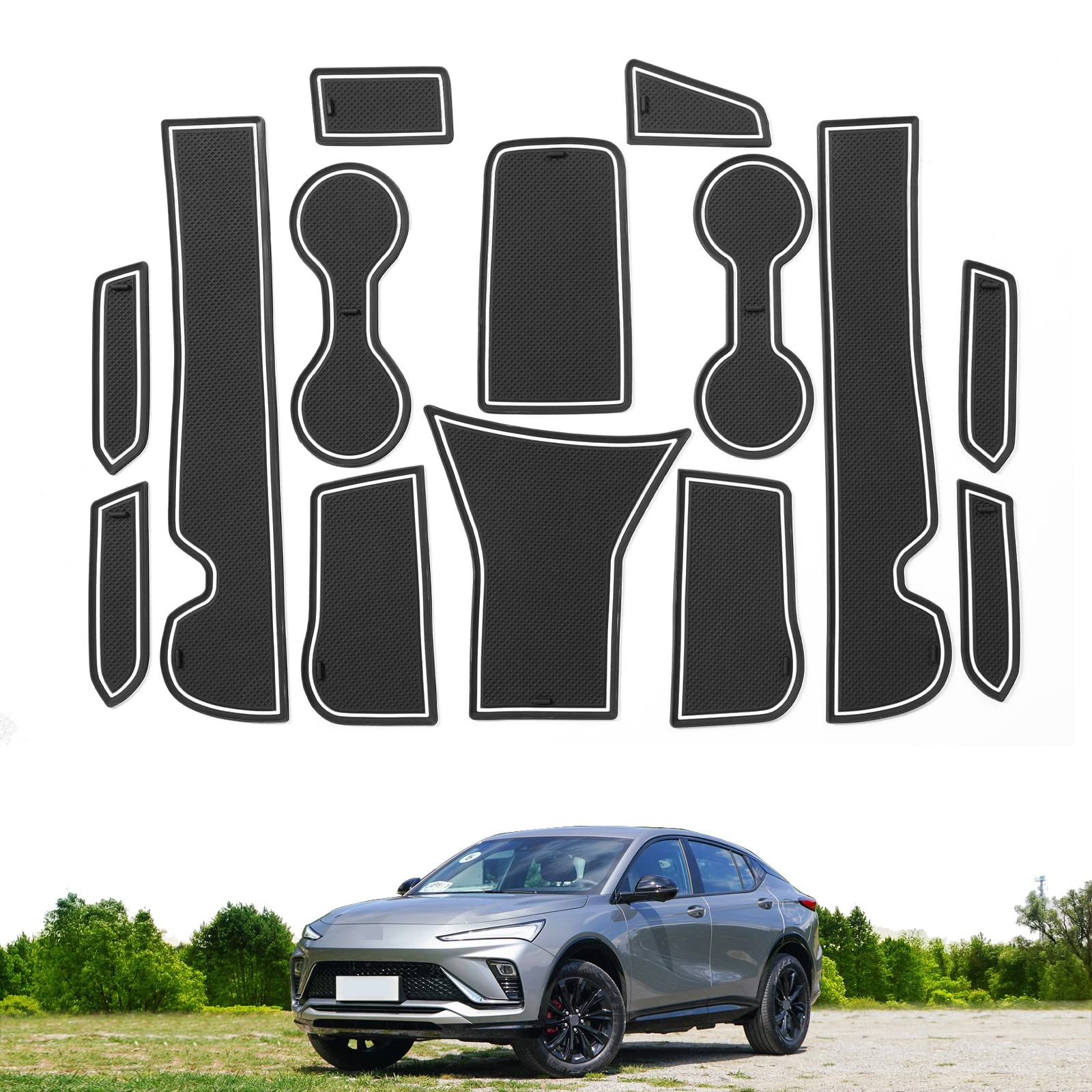 Smabee Cup Holder Inserts For Buick Envista 2024 2025 Center Console Liners Door Slot Mats Door Pocket Liners For 2025 Envista Accessories Interior (White)