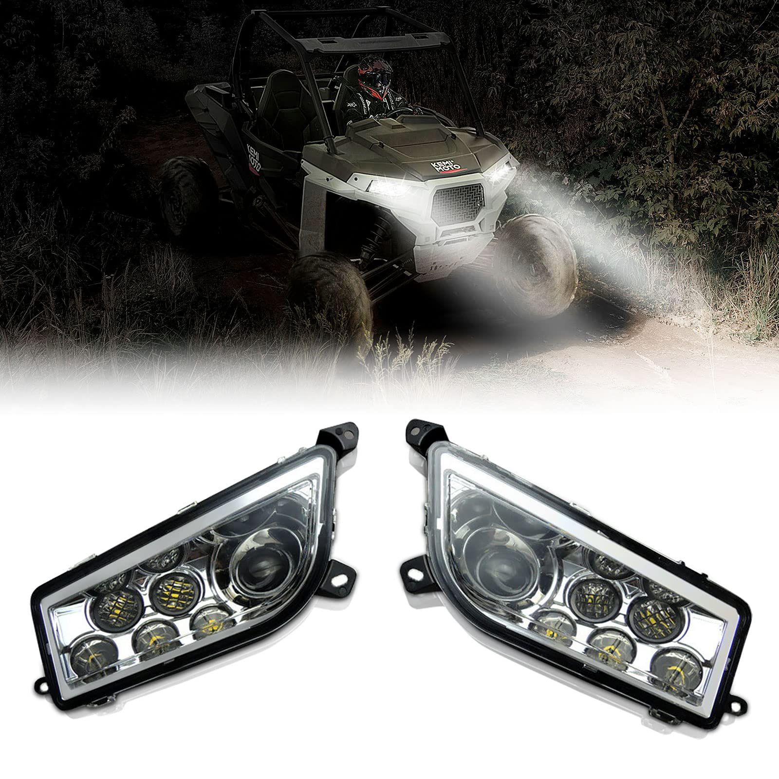 Kemimoto Pair Of Led Headlight Compatible With Rzr, 30W Front 1000 Xp Led Headlight Compatible With Polaris Rzr Xp 1000/4 1000, Rzr Xp Turbo/Turbo S / 4 Turbo, Rzr 900/S 900 2014-2023