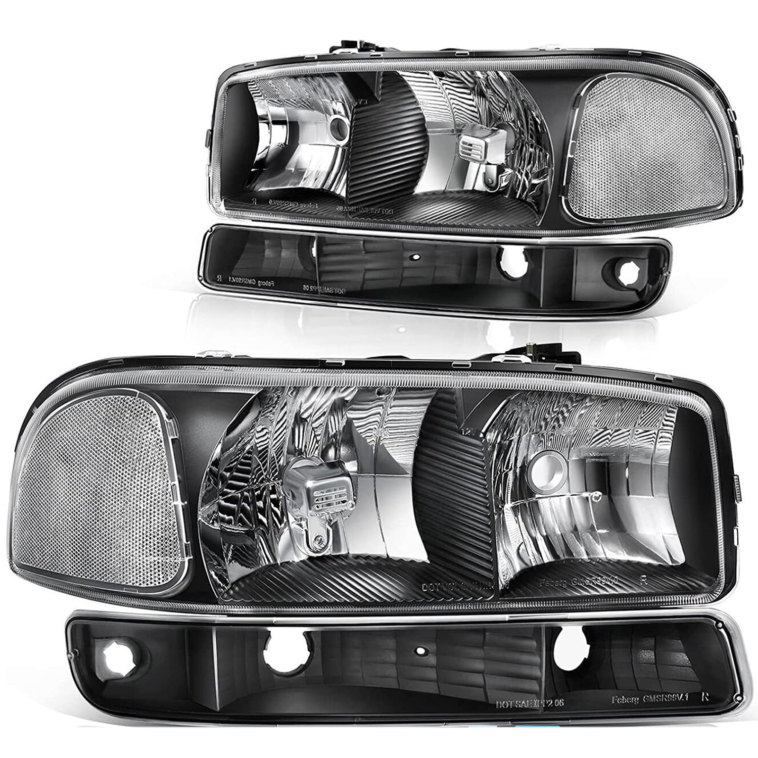 Apsve Headlight Assembly For 99-07 Gmc Sierra 1500, 99-04 Sierra 2500, 01-07 Sierra 1500Hd 2500Hd 3500Hd, 99-06 Yukon, 00-06 Yukon Xl 1500 2500 Headlights W/Bumper Signal Lamps, Black