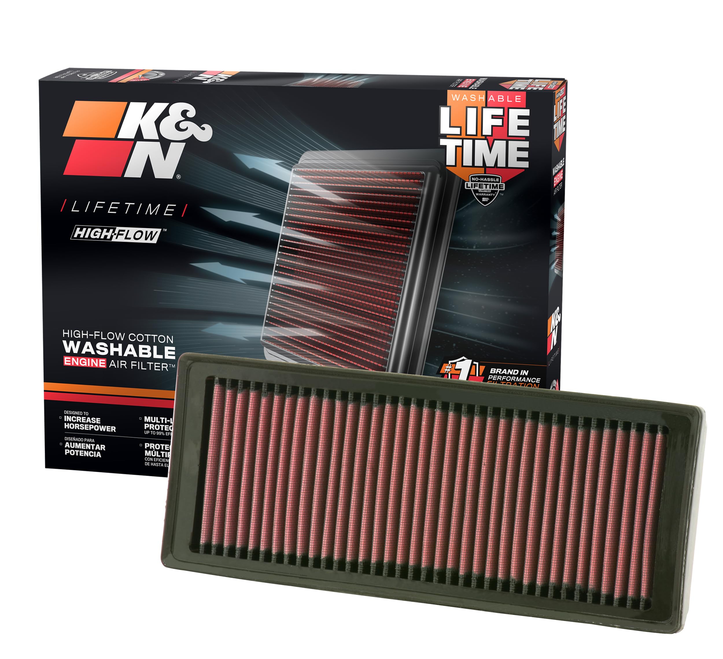 K&N High-Flow Original Lifetime Engine Air Filter: Increase Power & Acceleration, Washable, Premium, Replacement Car Air Filter: Compatible With 2007-2017 Audi (A5 Quattro, Q5, A4, A5), 33-2945