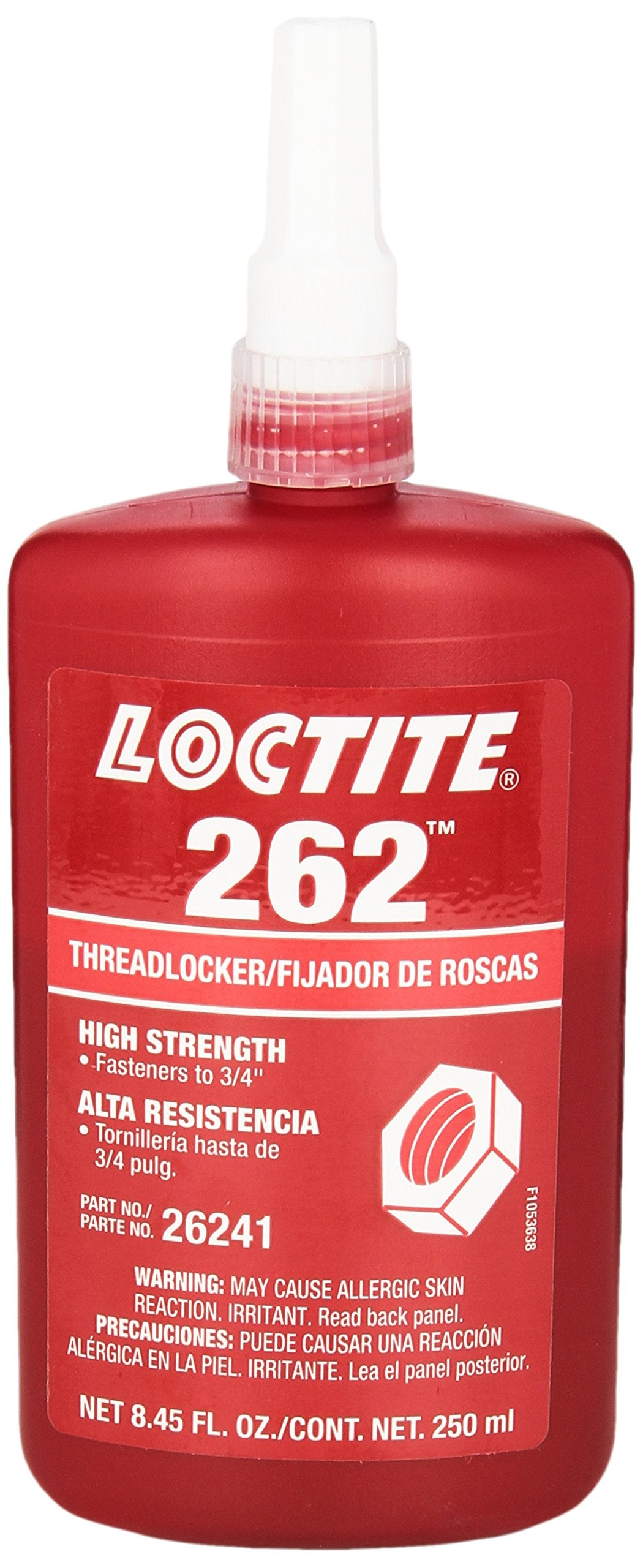 Loctite 135375 Red 262 High Strength Thread Locker, 300 Degrees F Maximum Temperature, 250 Ml Bottle