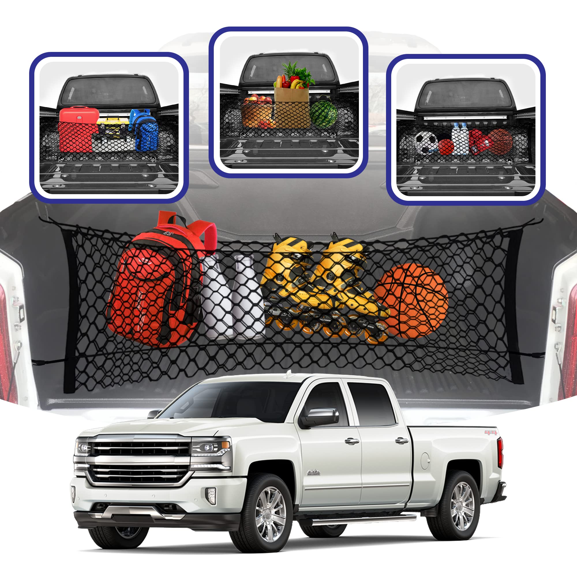 Envelope Style Trunk Mesh Cargo Net For Chevy Silverado Accessories 2013-2024 - Premium Trunk Organizers And Storage - Cargo Net
