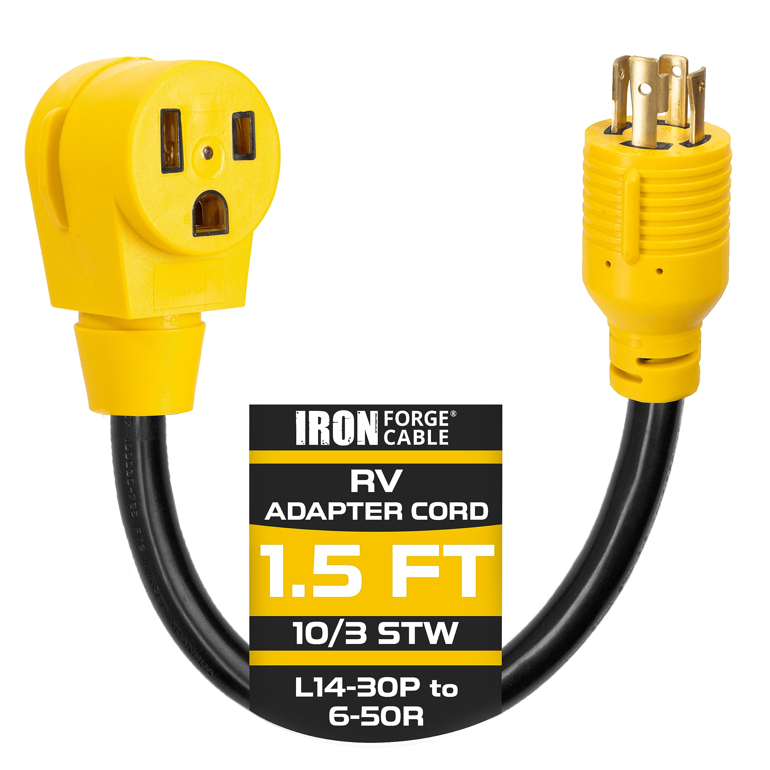 Iron Forge Cable 30 Amp To 50 Amp Generator Cord And Rv Electrical Adapter Power Cord, 1.5 Ft Generator Extension Cord - 10/3 Stw L14-30P Male Plug To 6-50R Female Receptacle