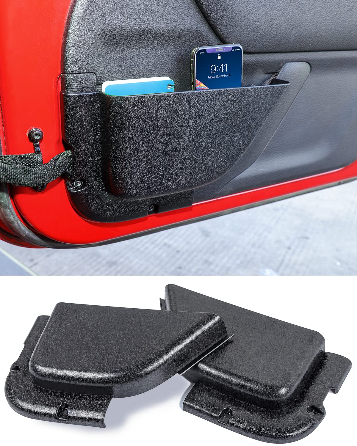 Savadicar Dp5 Front Door Storage Pockets Without Cup Holder, Door Side Insert Box Organizer For 2011-2018 Jeep Wrangler Jk Jku 2/4 Door, Interior Expansion Accessories, Black, 2 Pcs