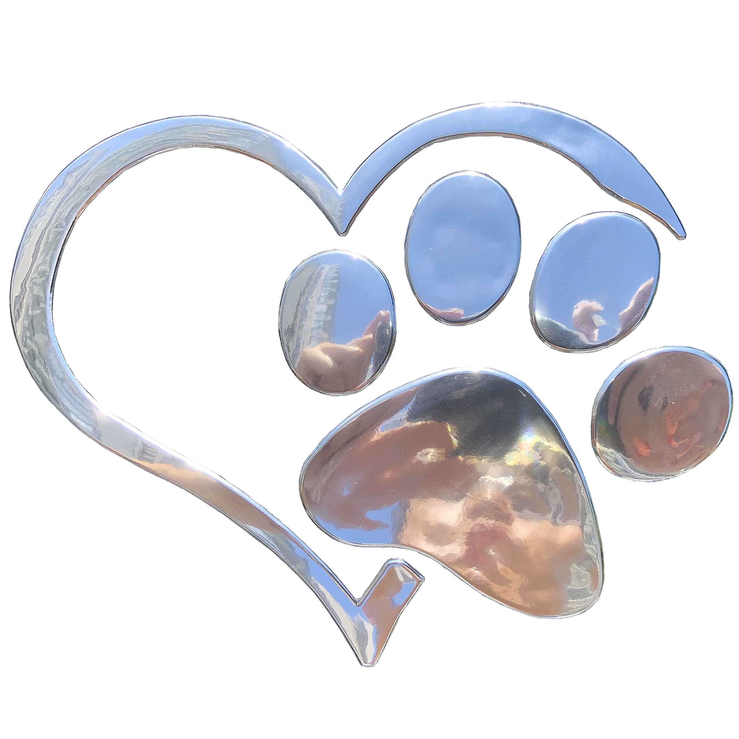 Lzlrun 3D Chrome Dog Paw Footprint With Peach Heart Sticker Decal Car Emblem Decal Decoration (Silver)